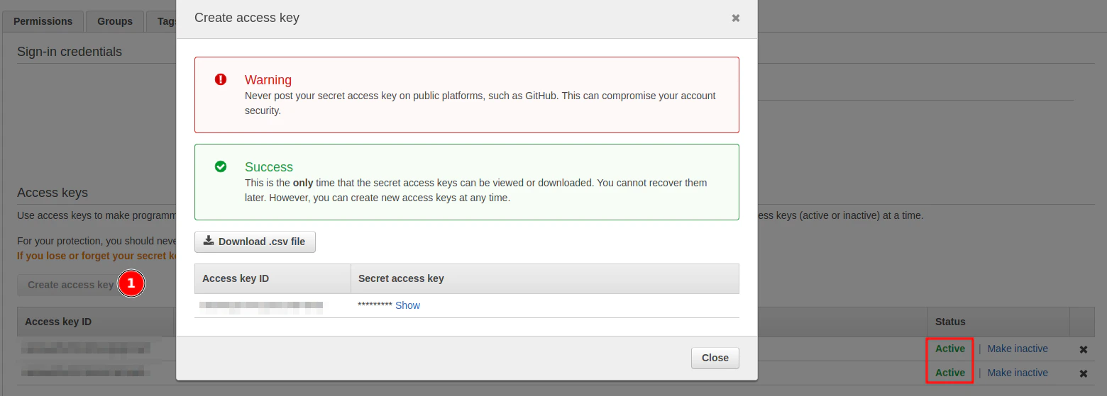 Create new access key