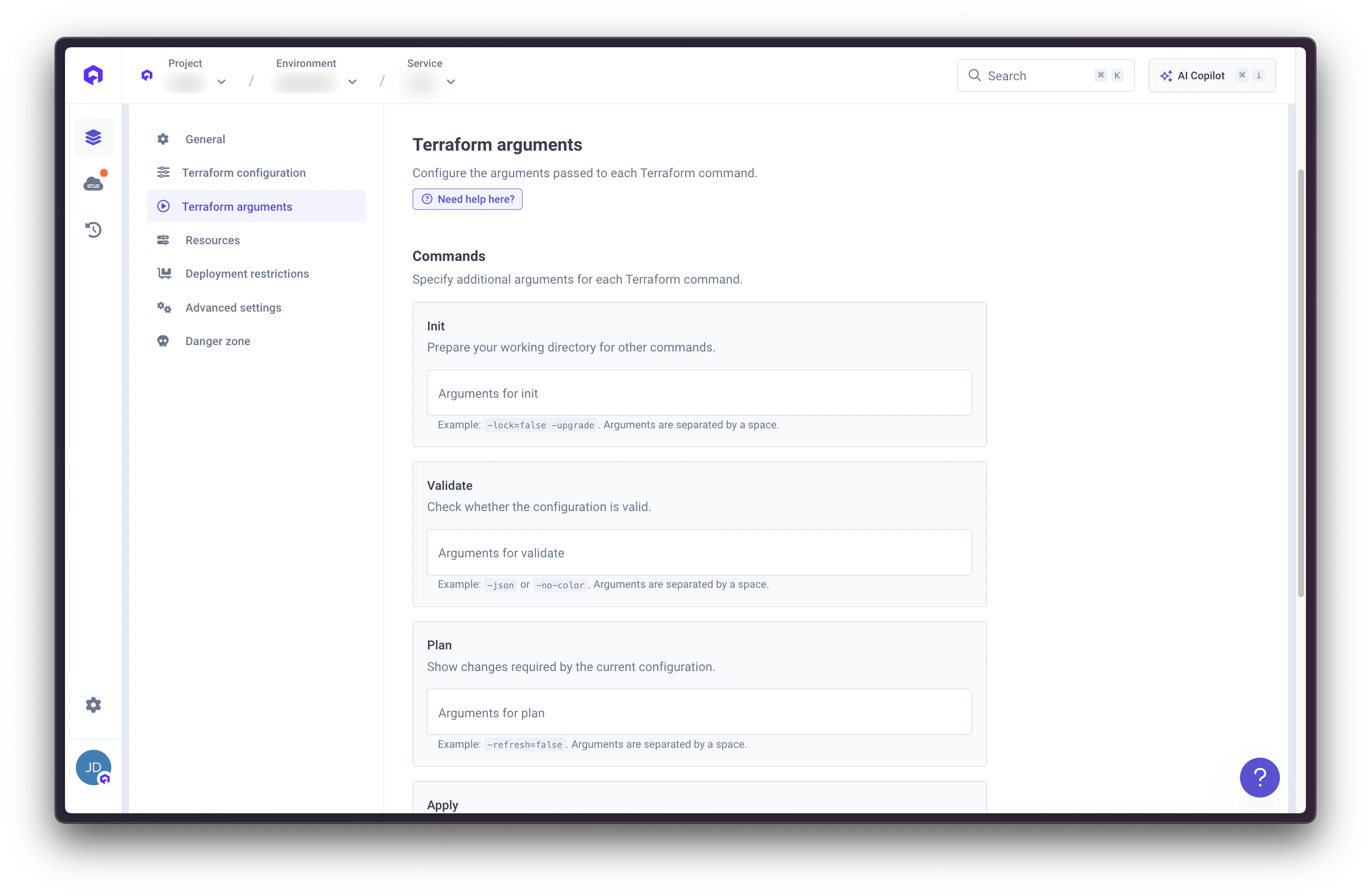 Terraform Arguments Configuration