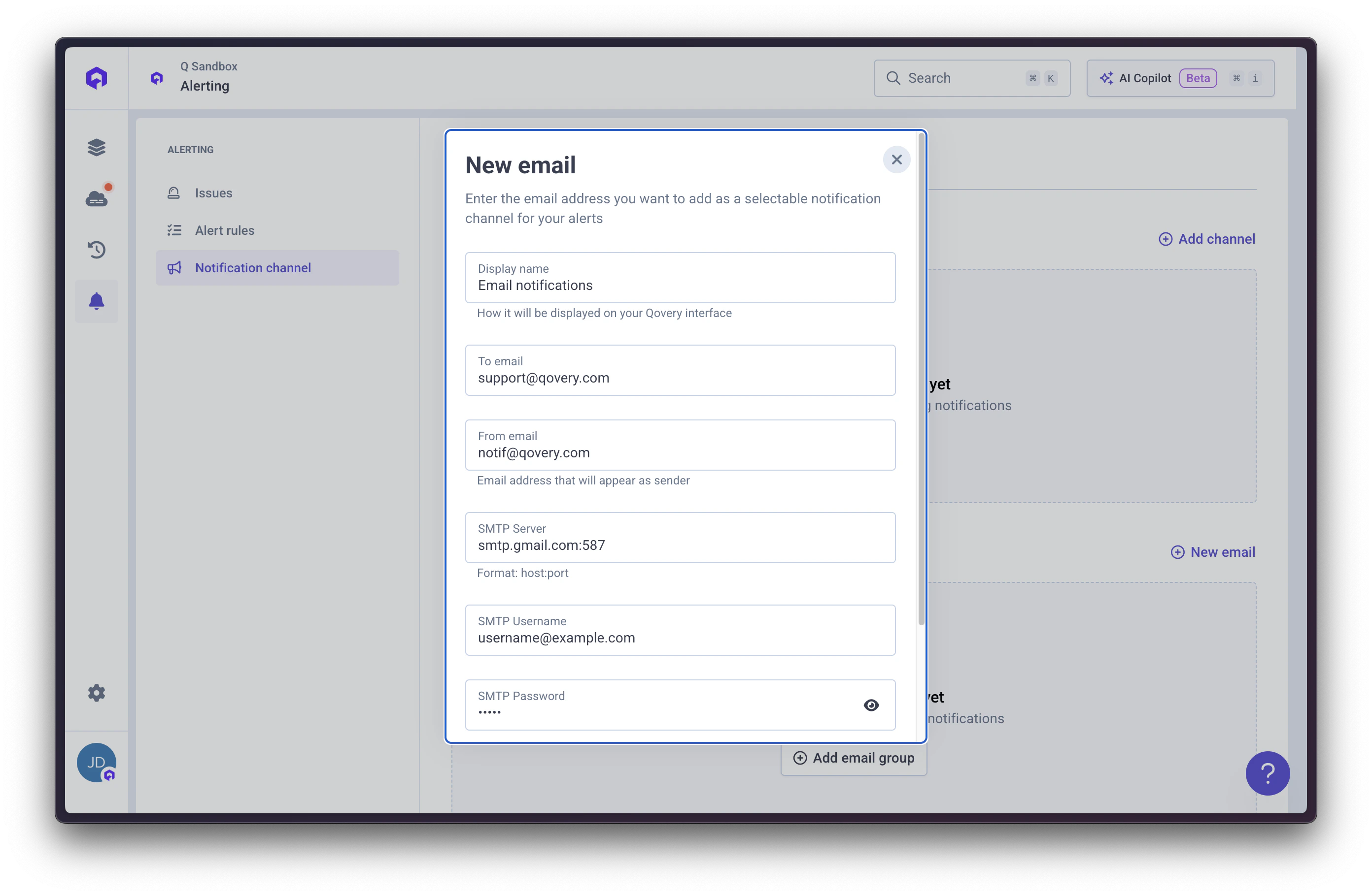 Email Notification Channel Setup