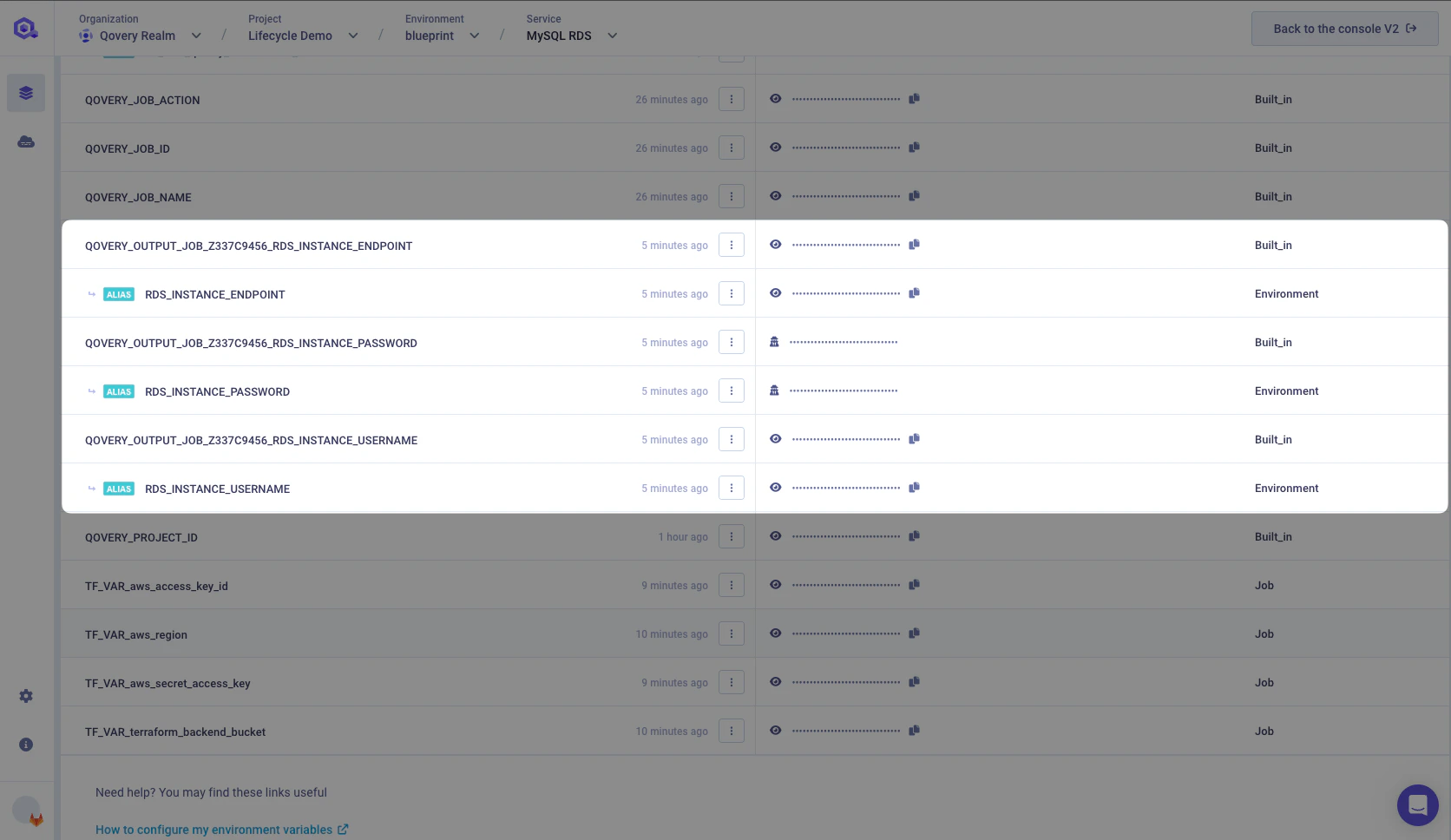 Generated output variables
