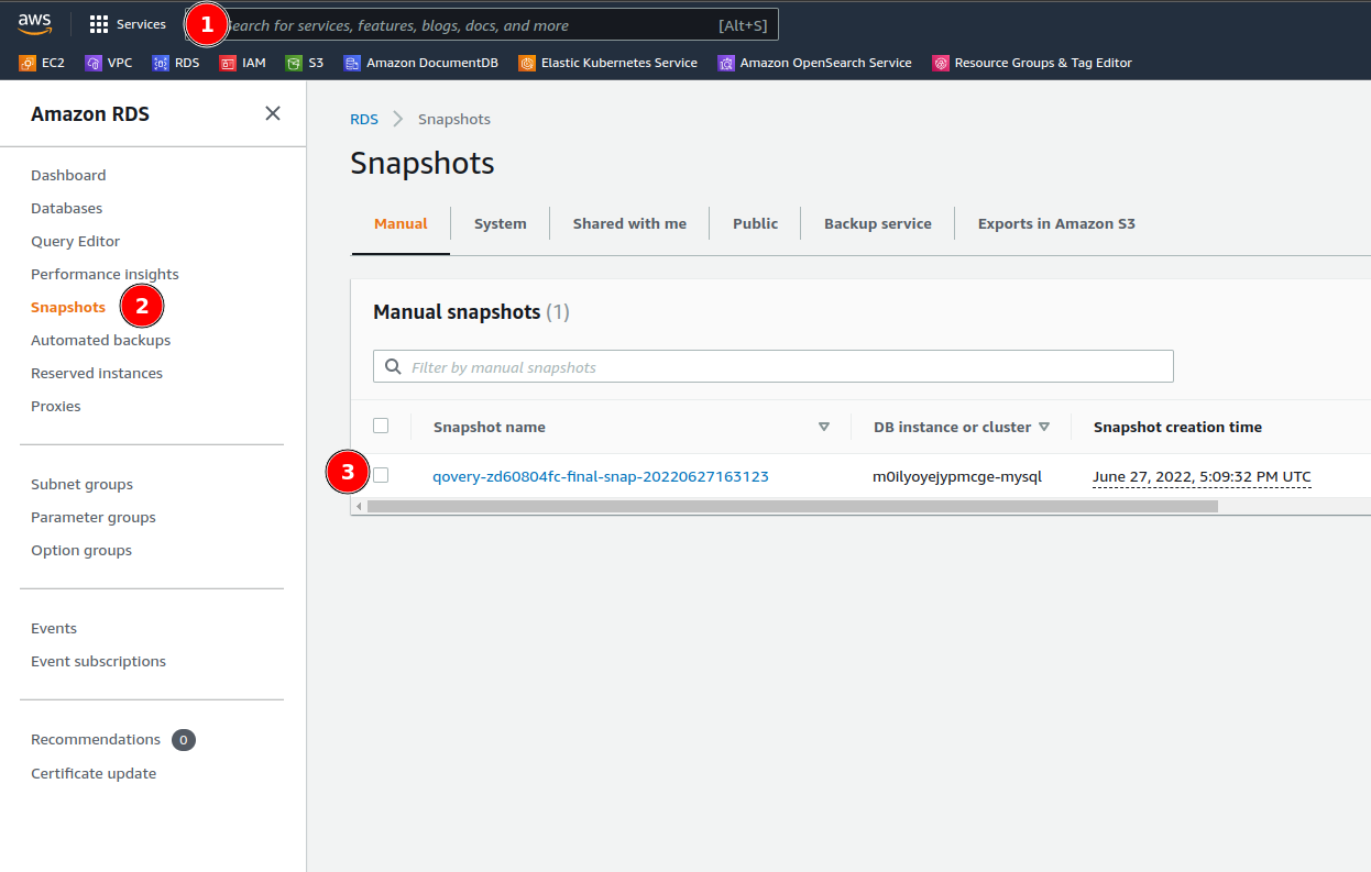 Database snapshot quota exceeded