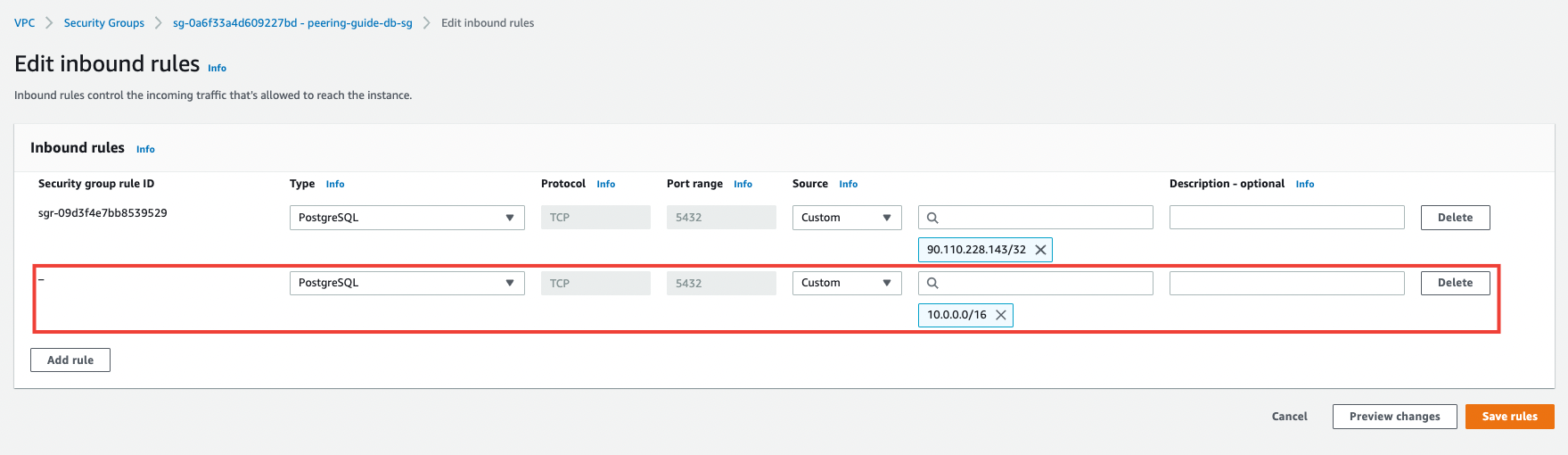 AWS Security Group inbound rules