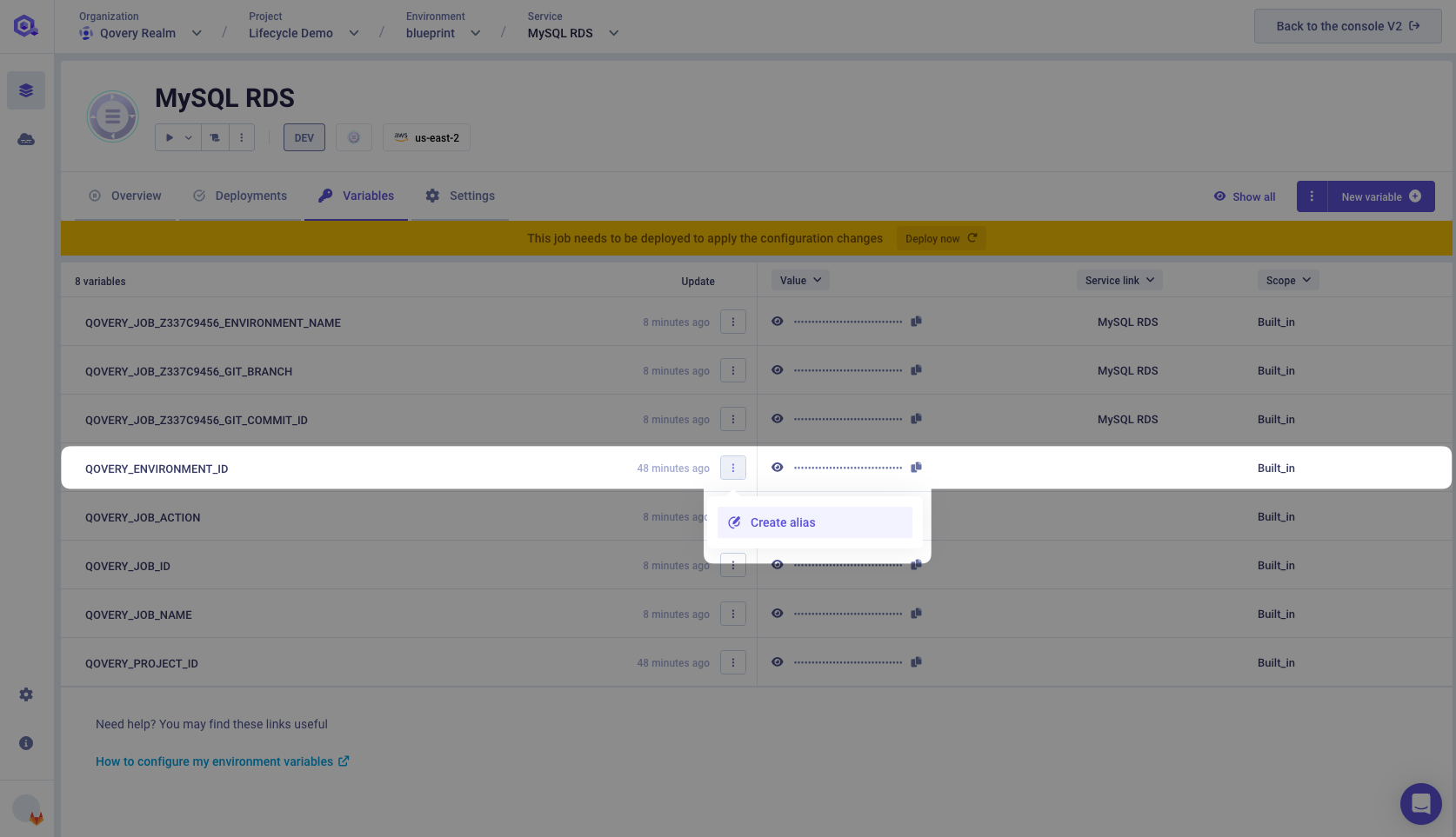 Search QOVERY_ENVIRONMENT_ID