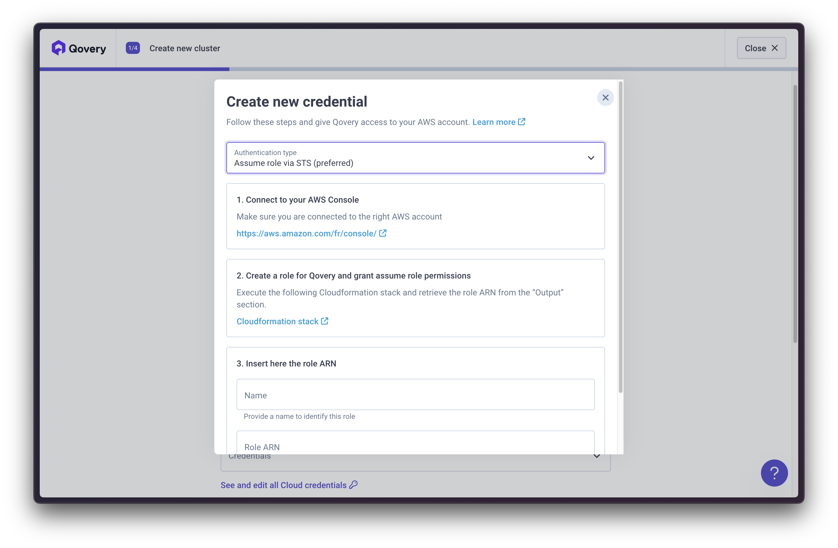 Enter Role ARN in Qovery Console