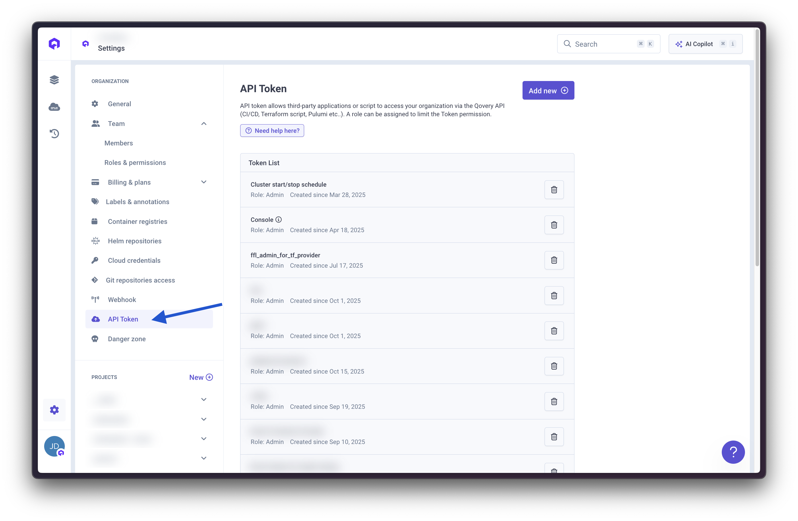 How to access your Token API section