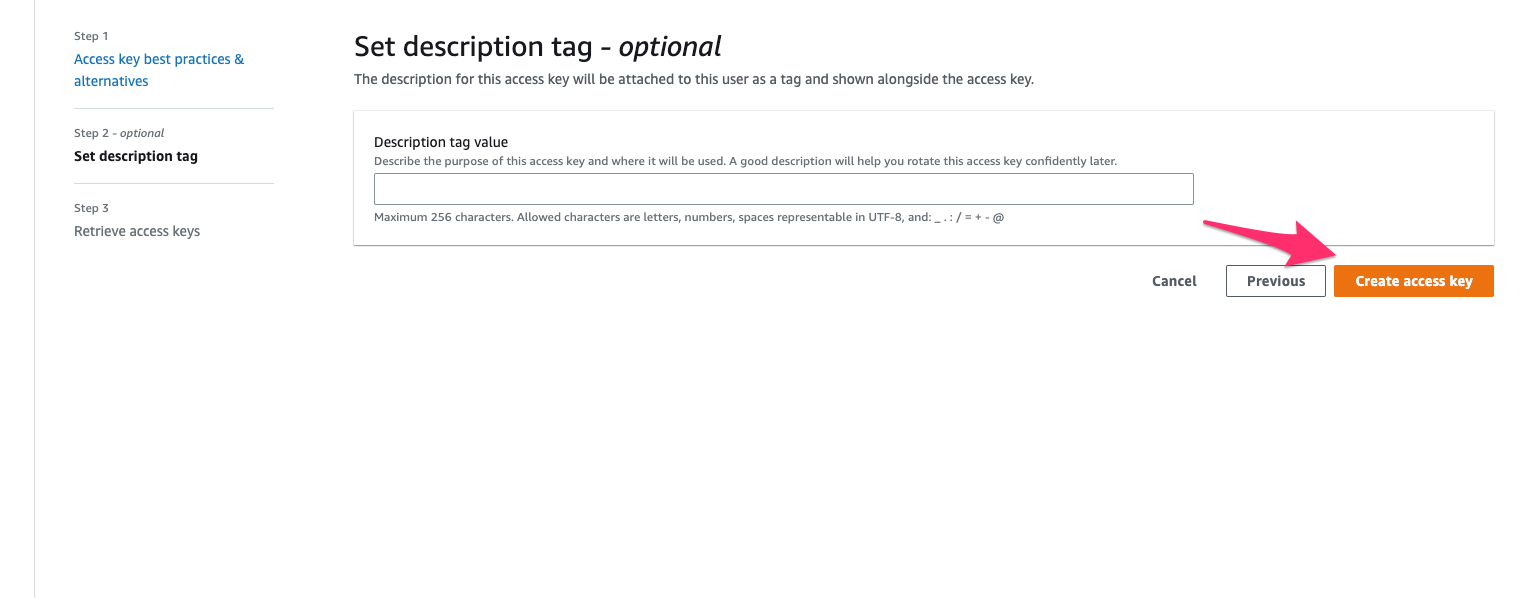 Create access key - step 3