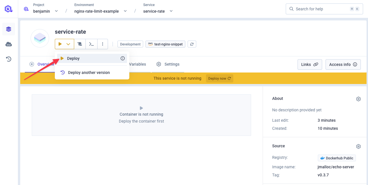 Deploy service with rate limit