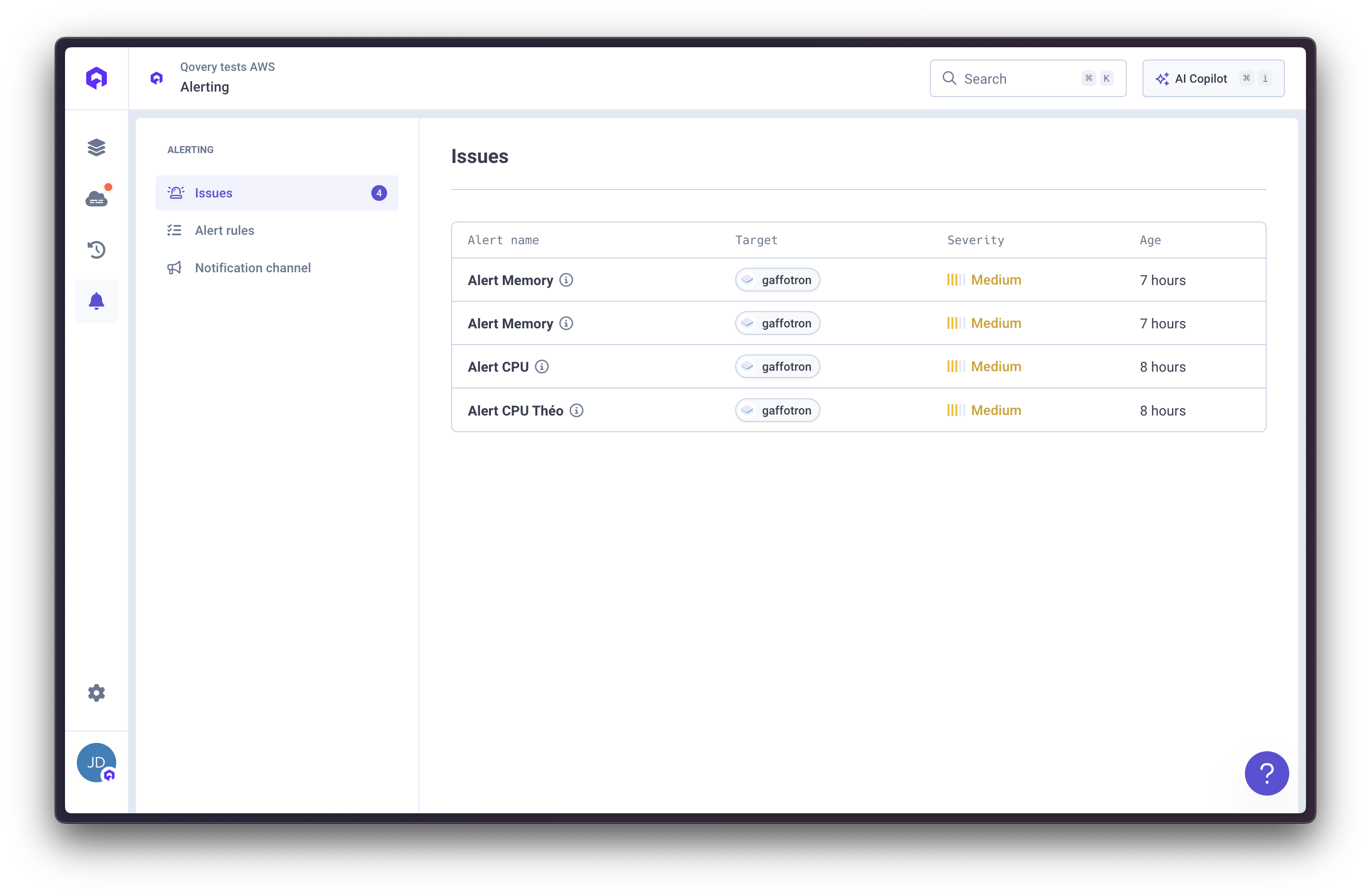 Alerting Section - Issues Overview