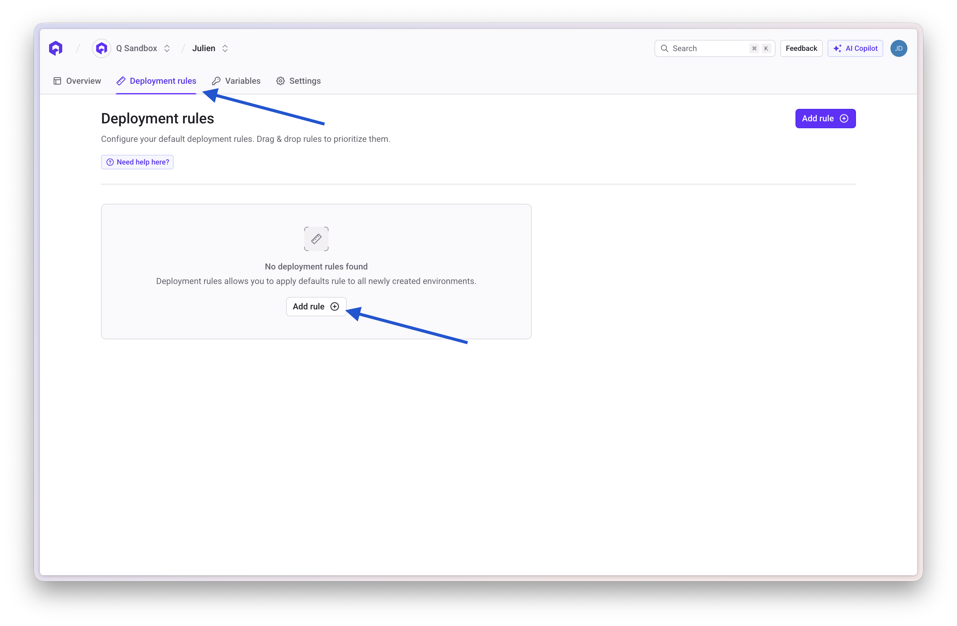 Deployment rules at project level