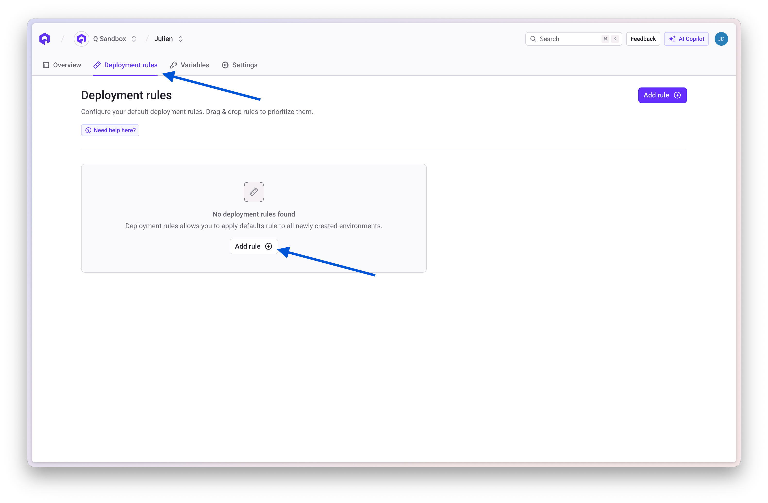 Deployment rules at project level