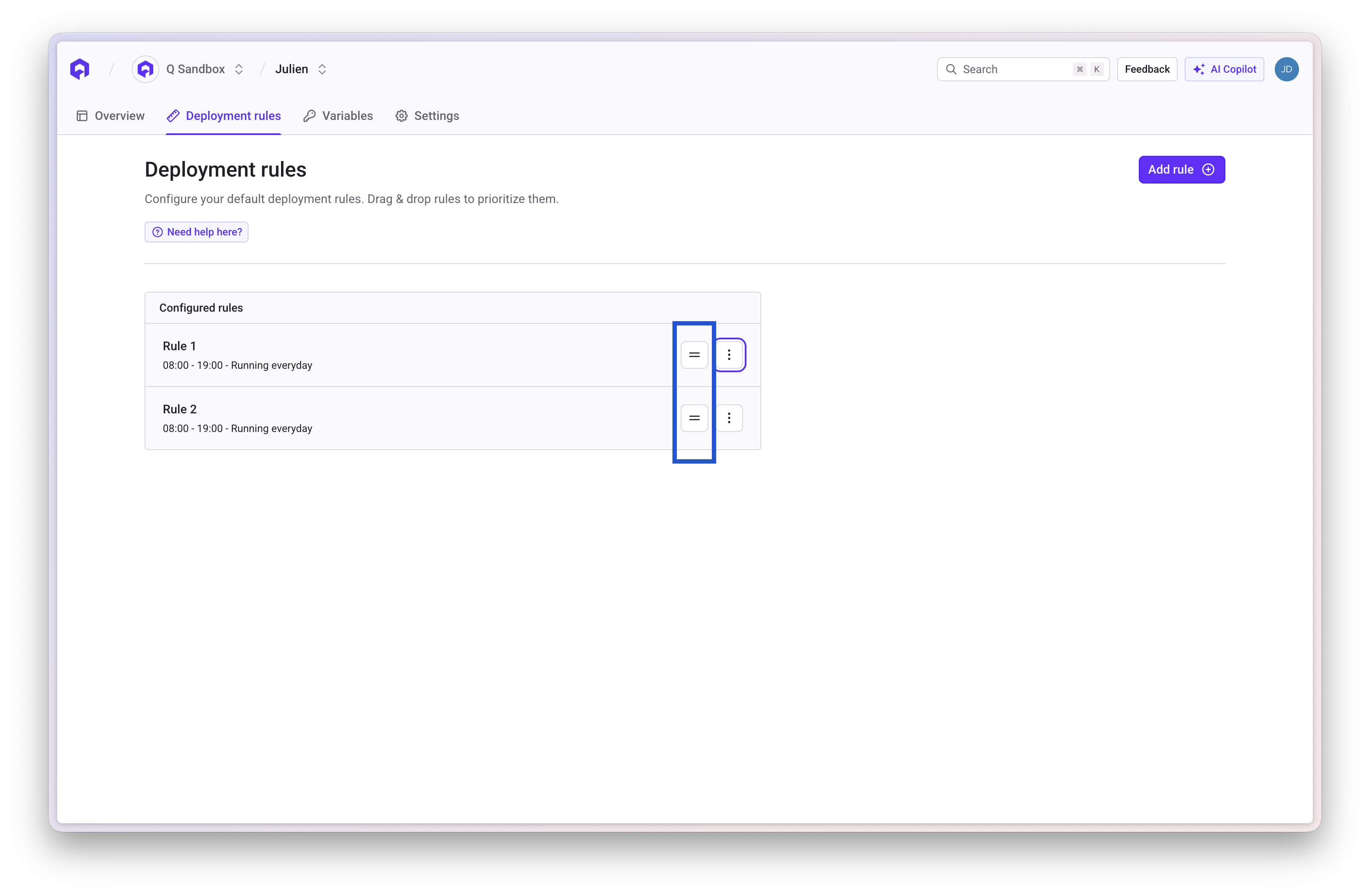 Reorder deployment rule priority