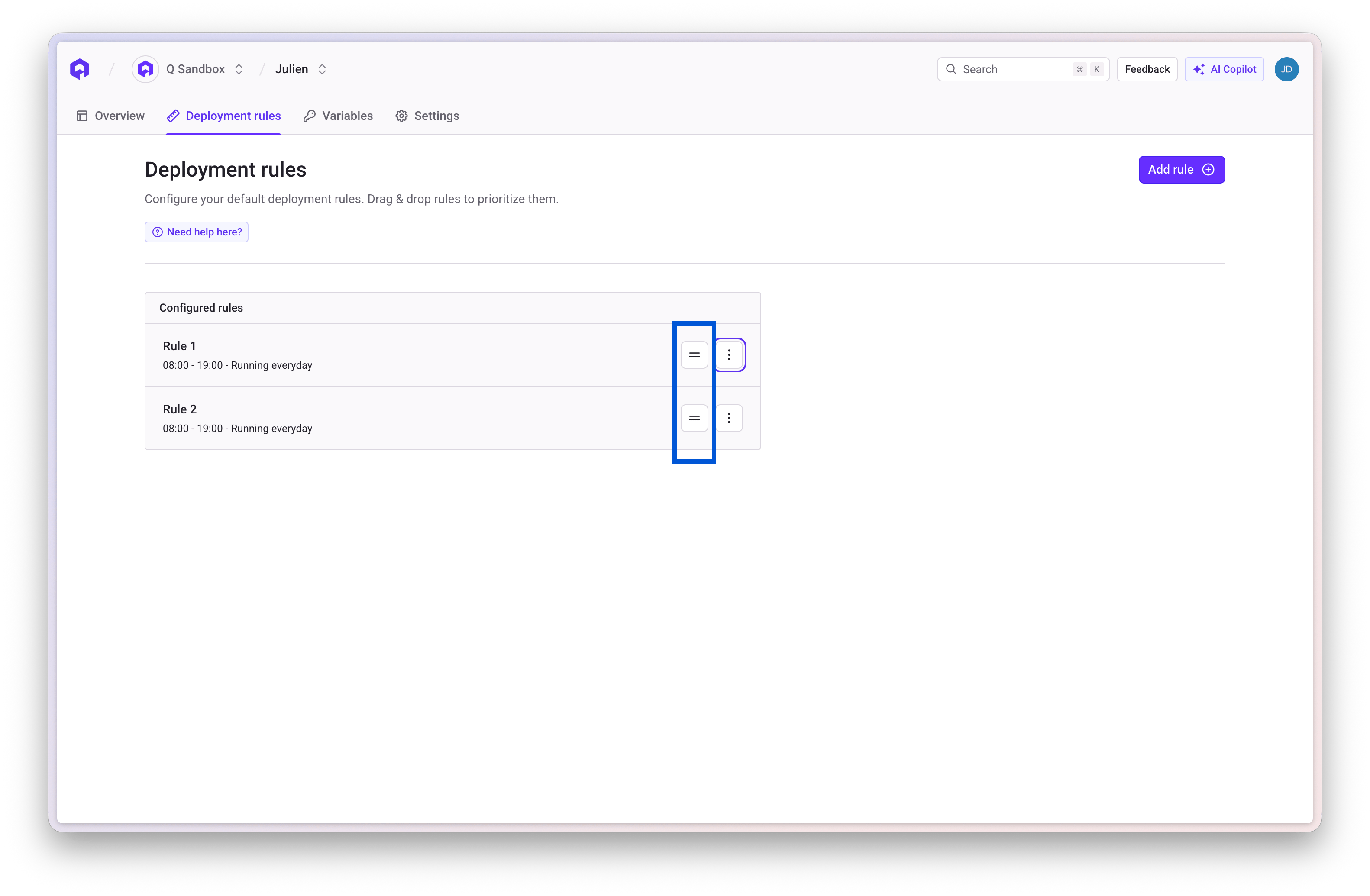 Reorder deployment rule priority