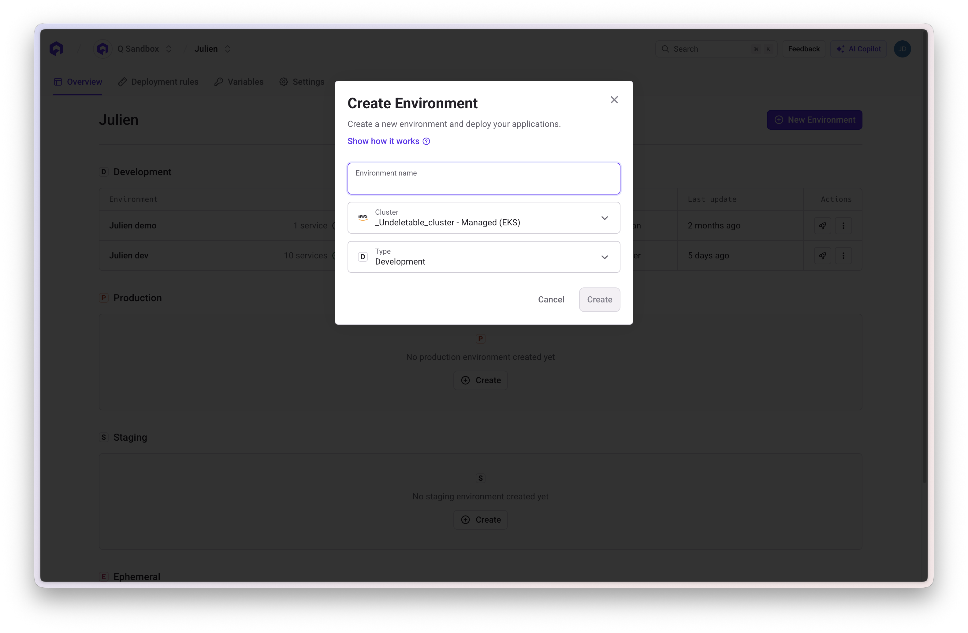Create Environment Modal