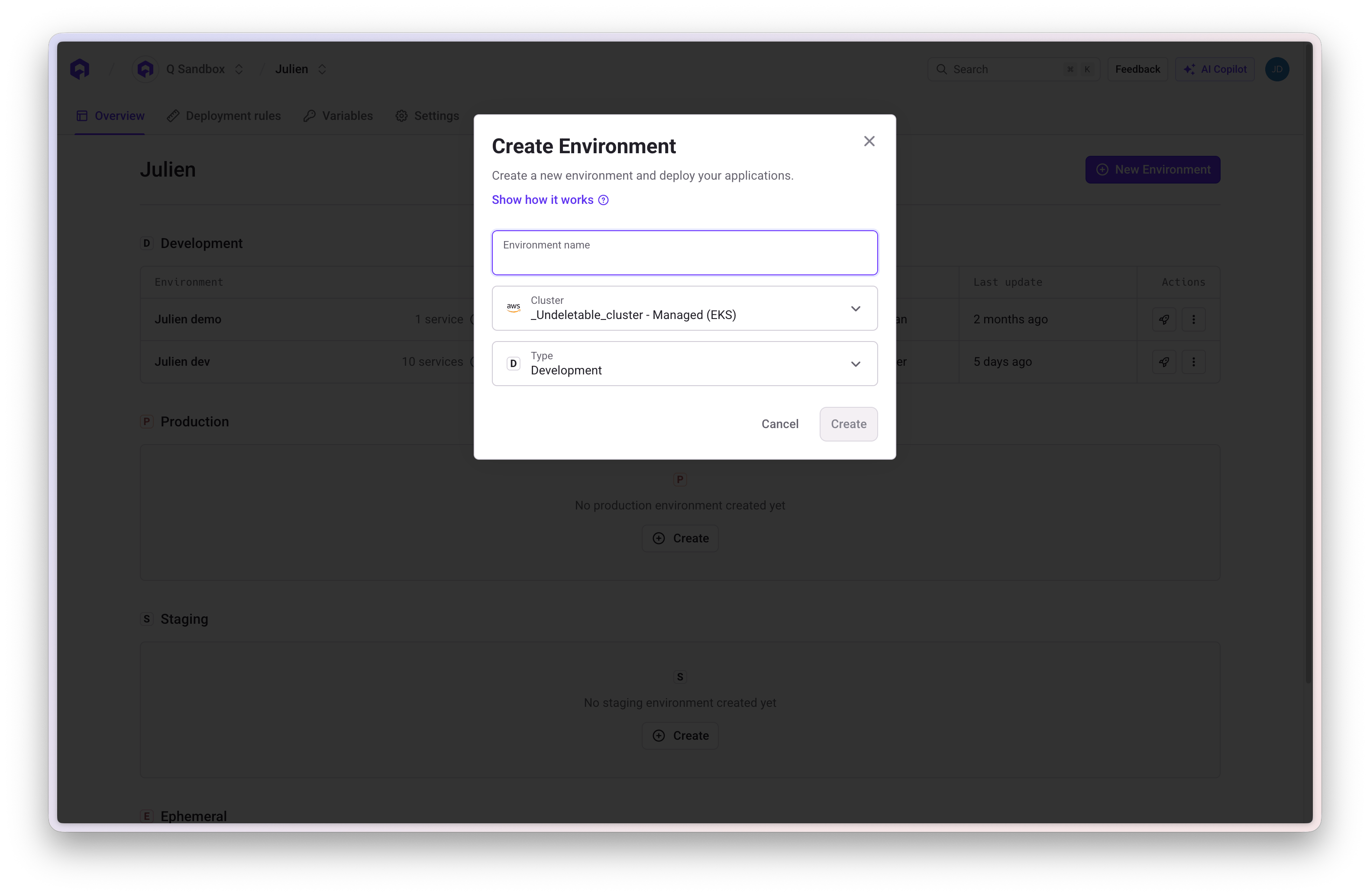 Create Environment Modal