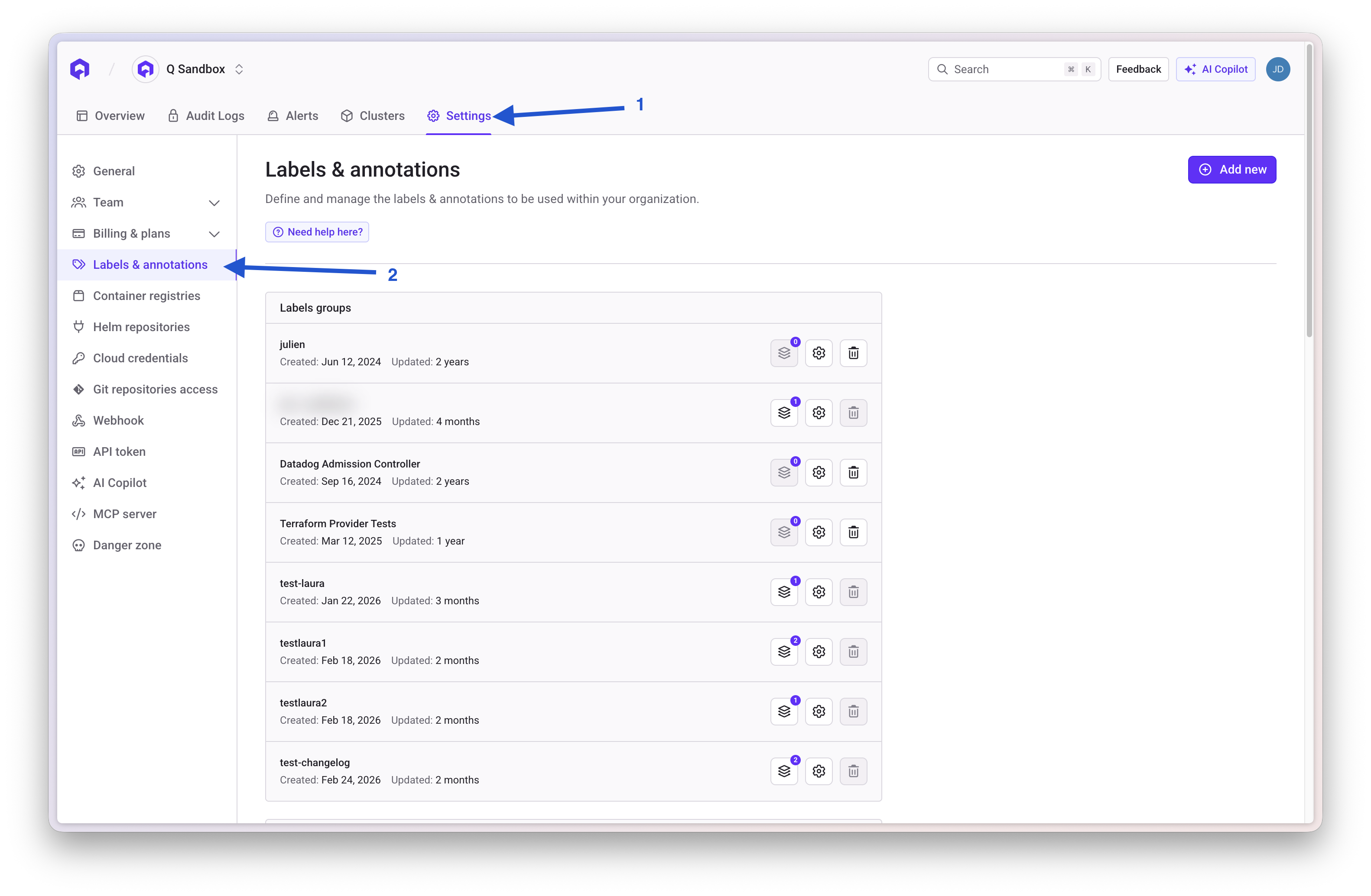 Labels and Annotations Settings
