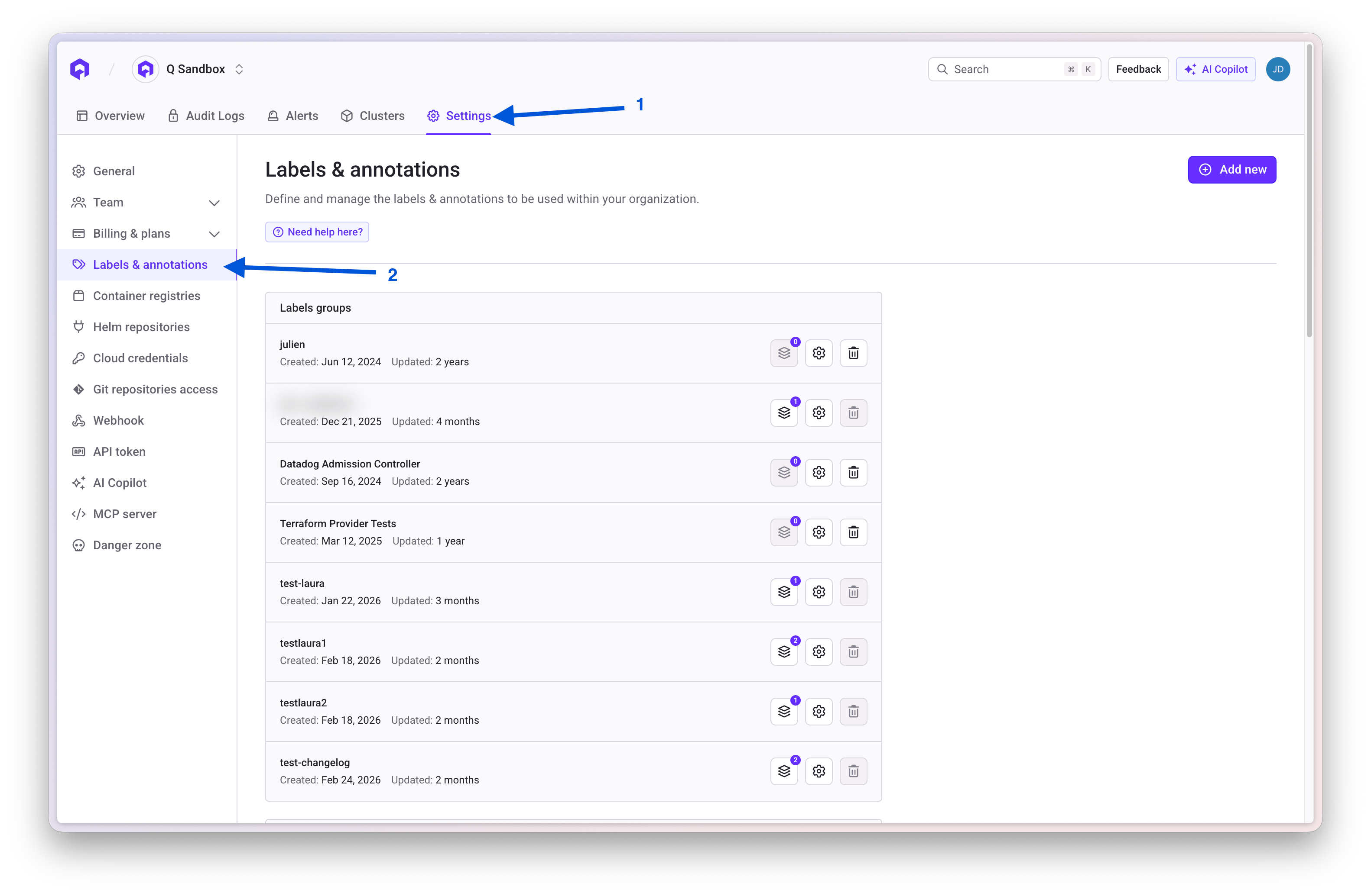 Labels and Annotations Settings