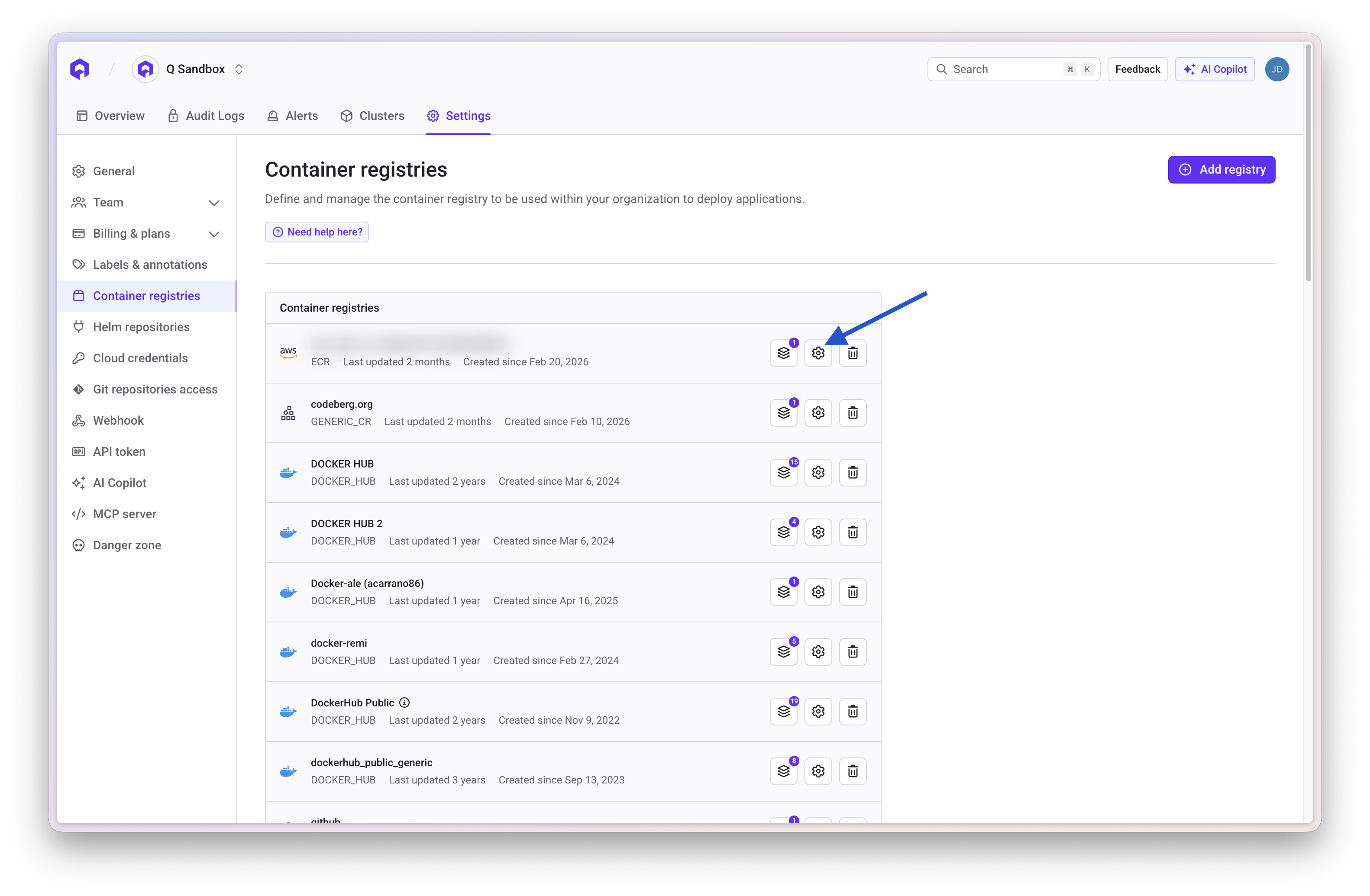 Edit Container Registry