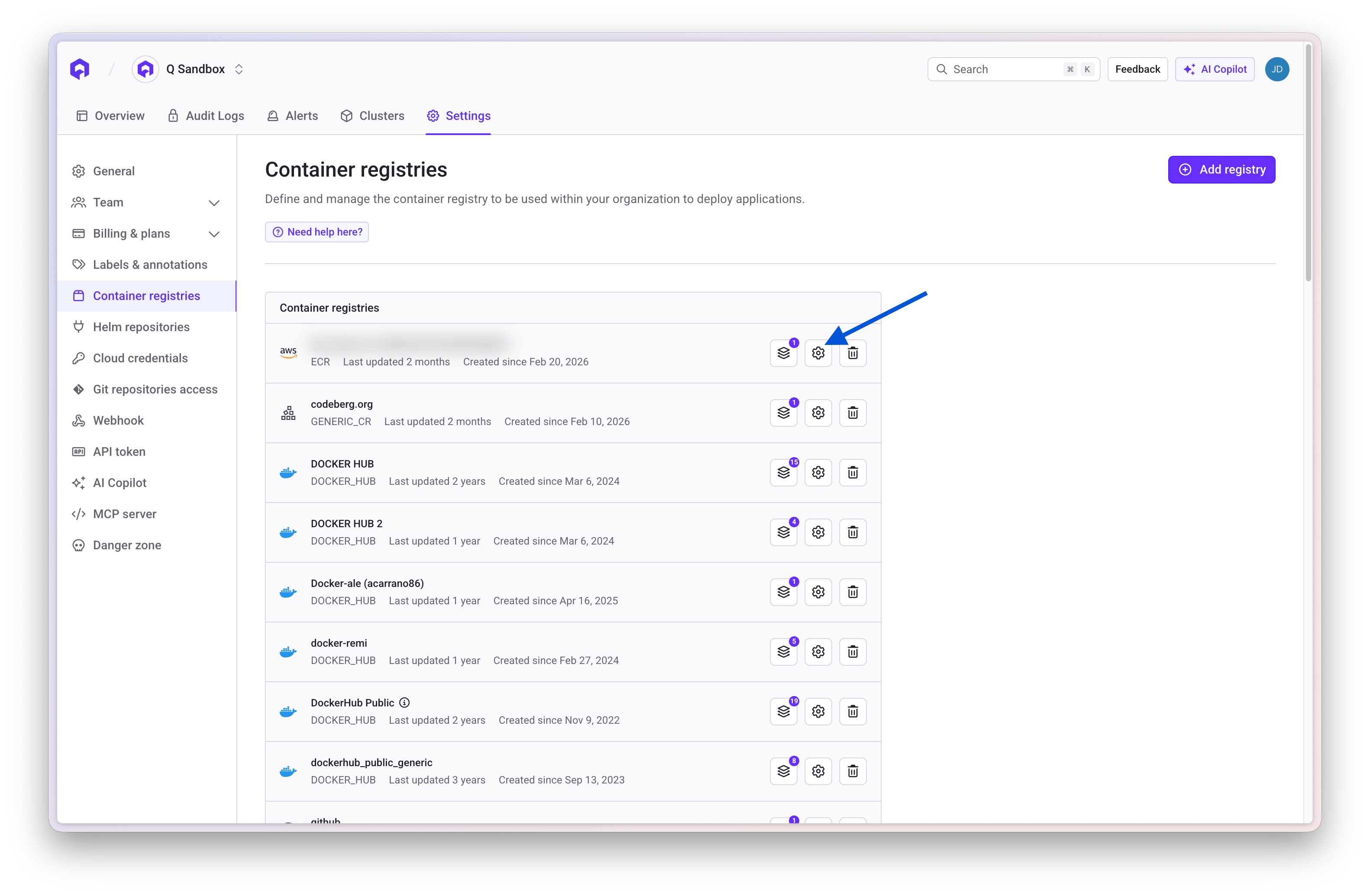 Edit Container Registry