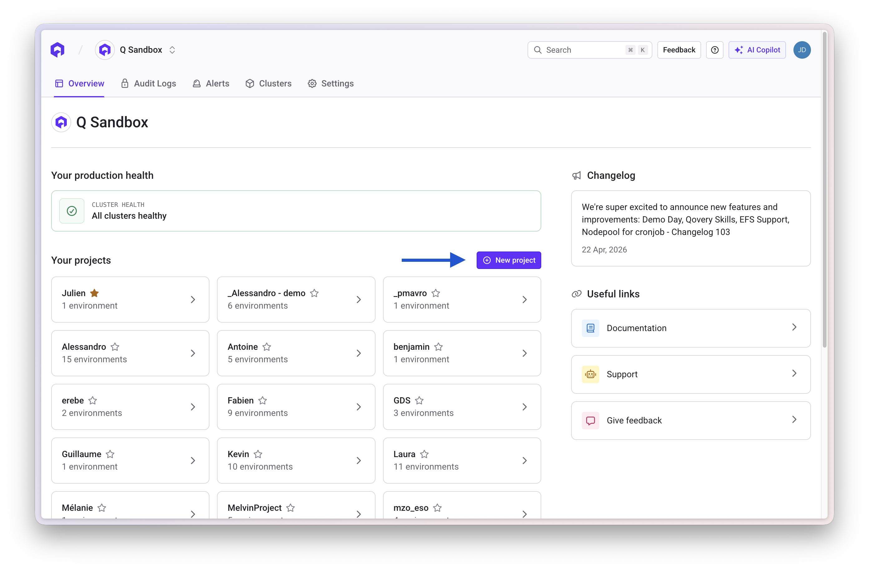 Create a new project in Qovery