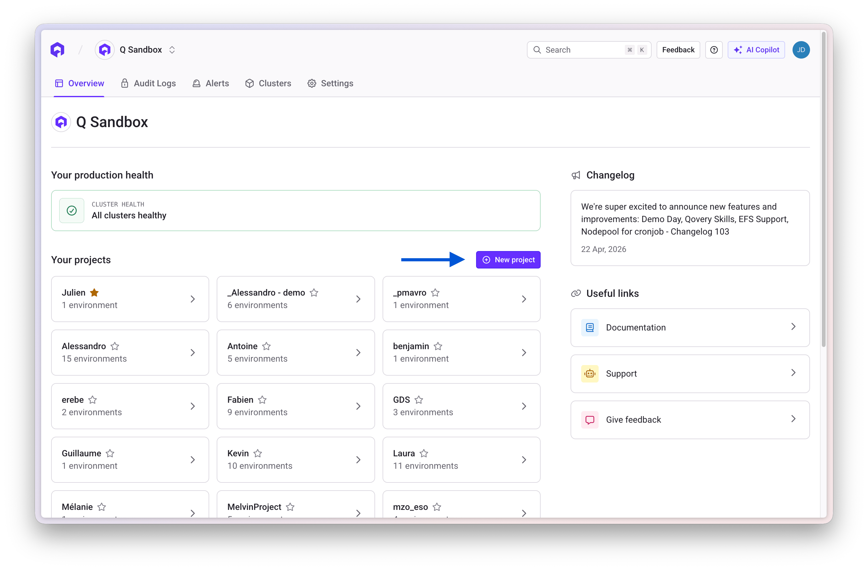 Create a new project in Qovery