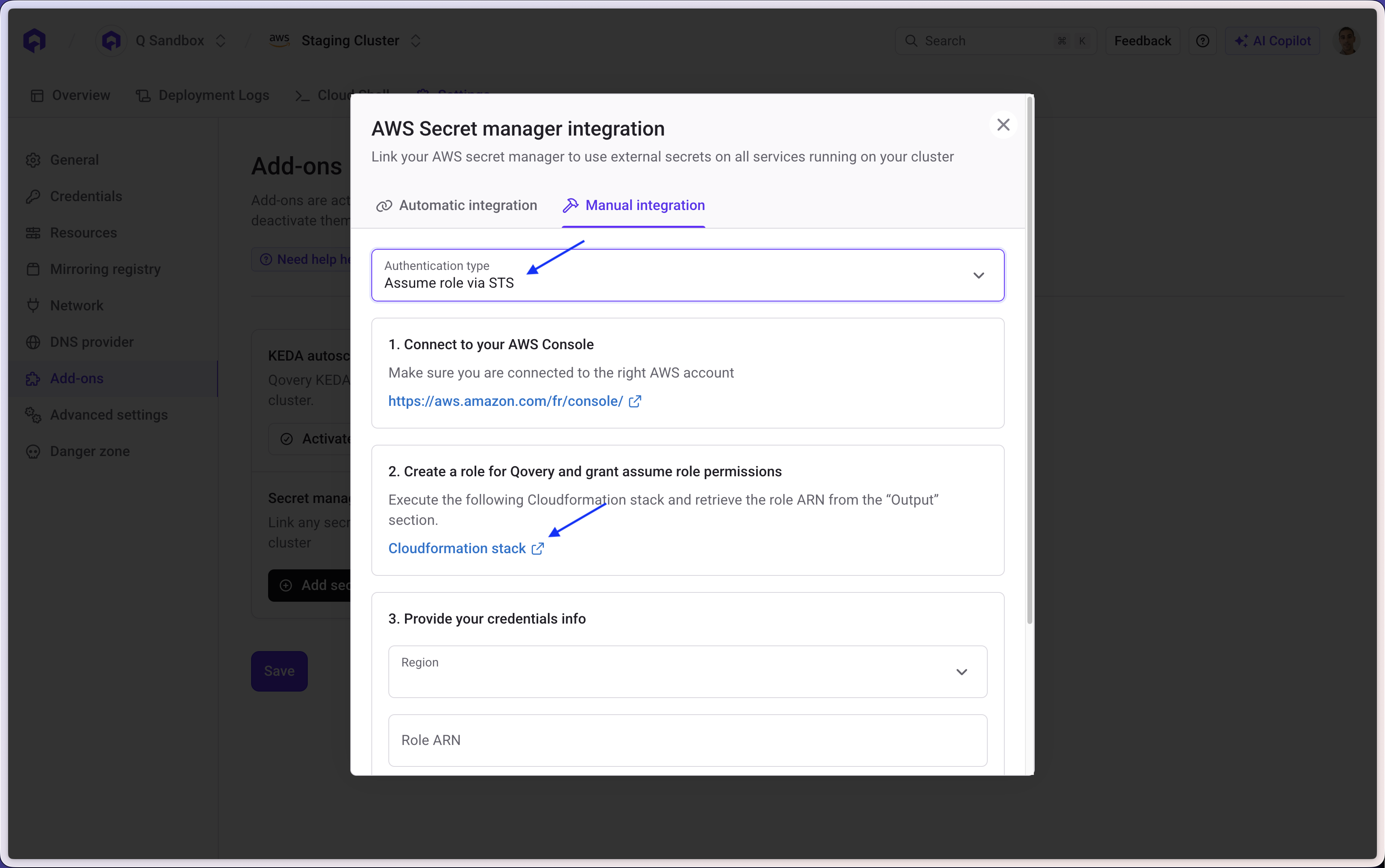 Configure AWS ARN Role authentication