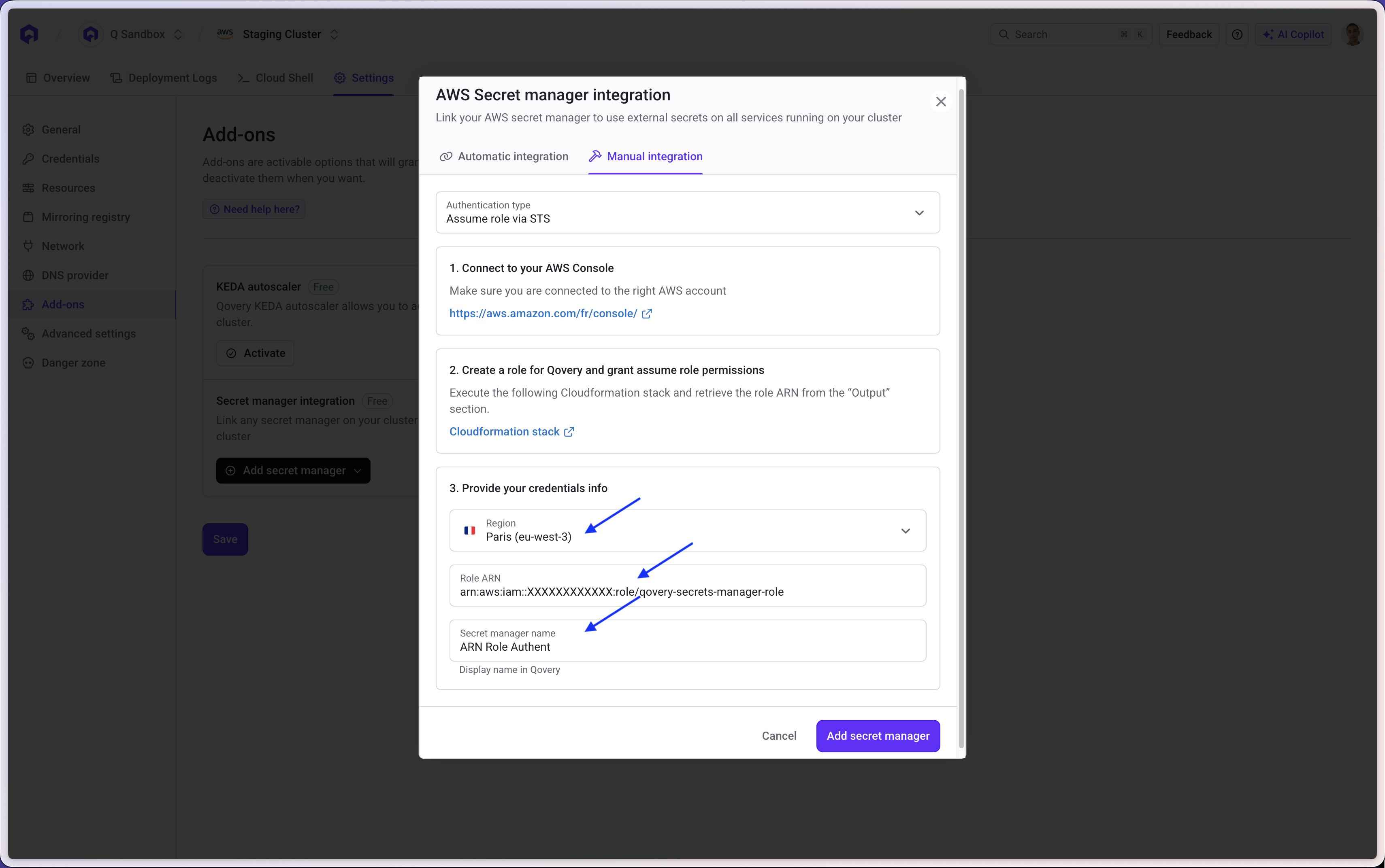 Configure AWS ARN Role authentication