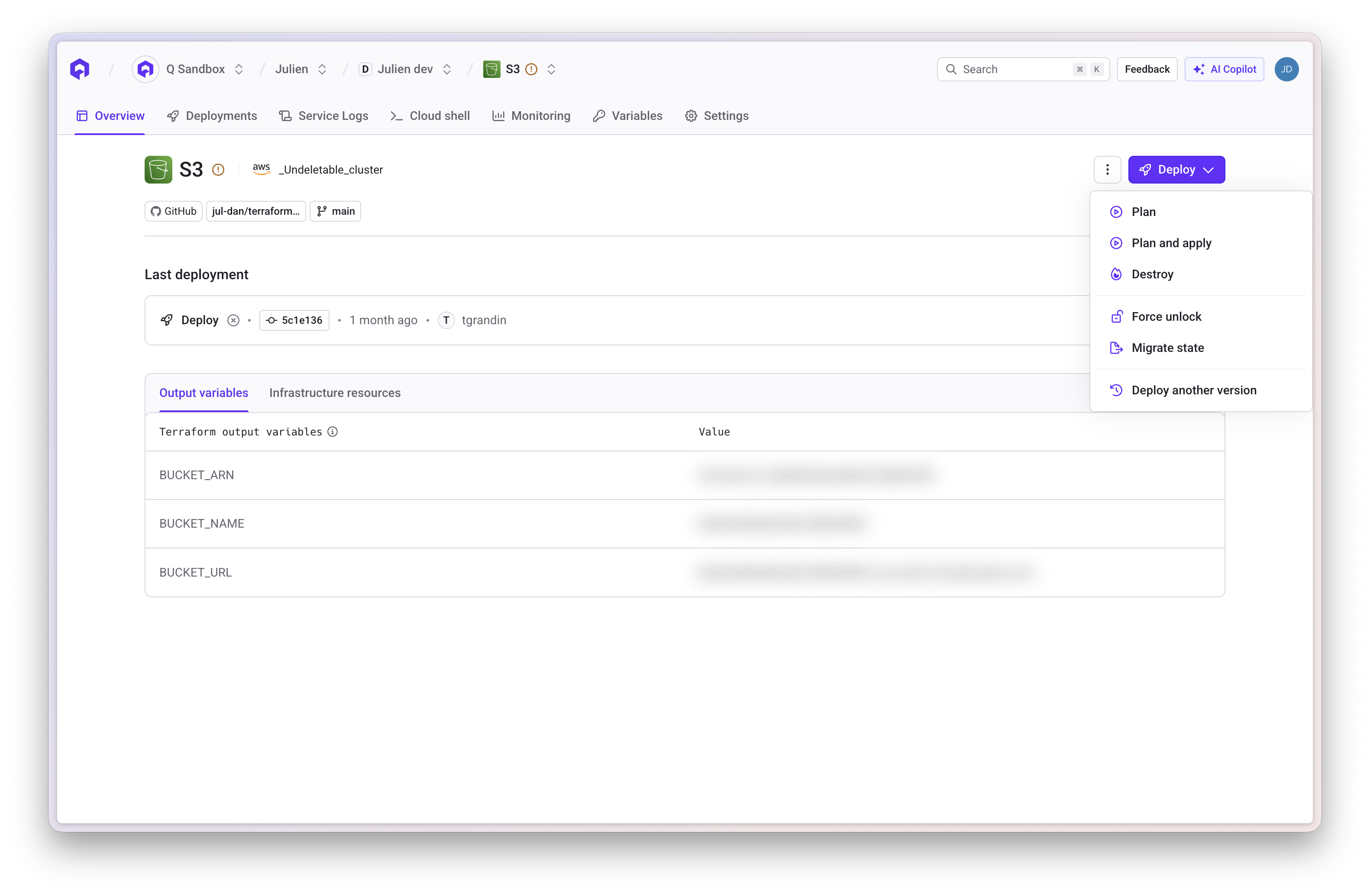 Terraform Action Menu