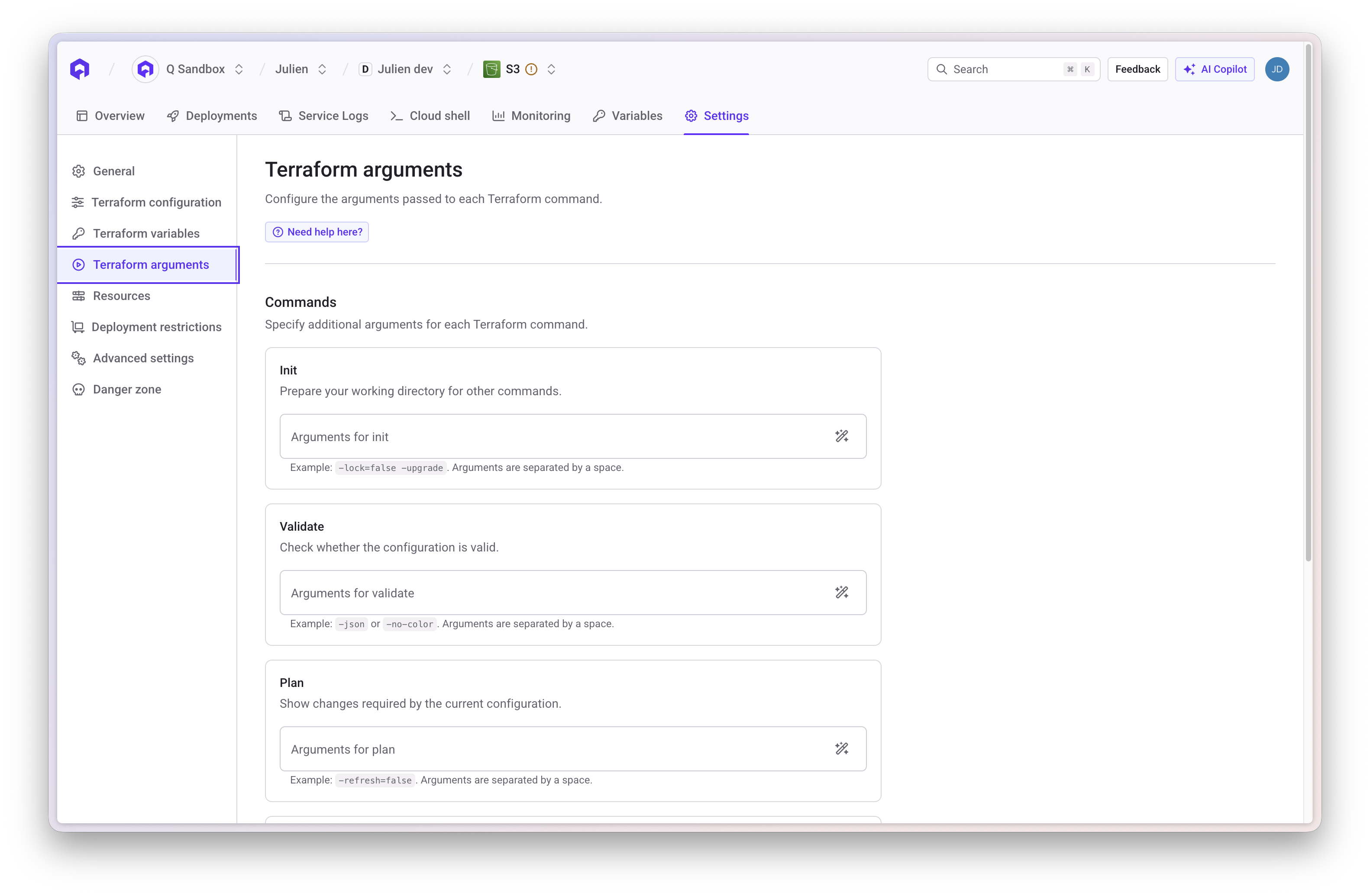 Terraform Arguments Configuration