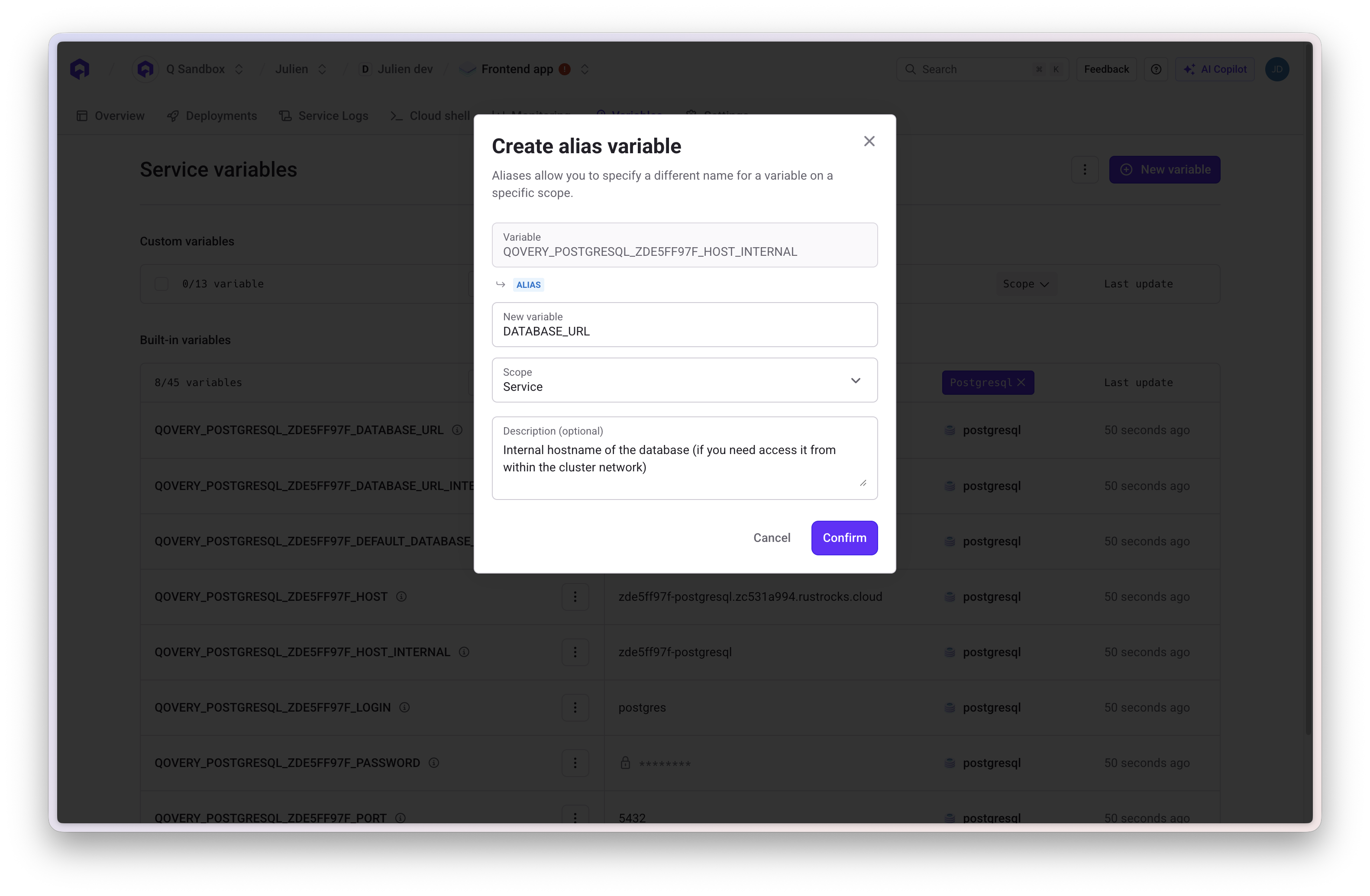 Alias database connection