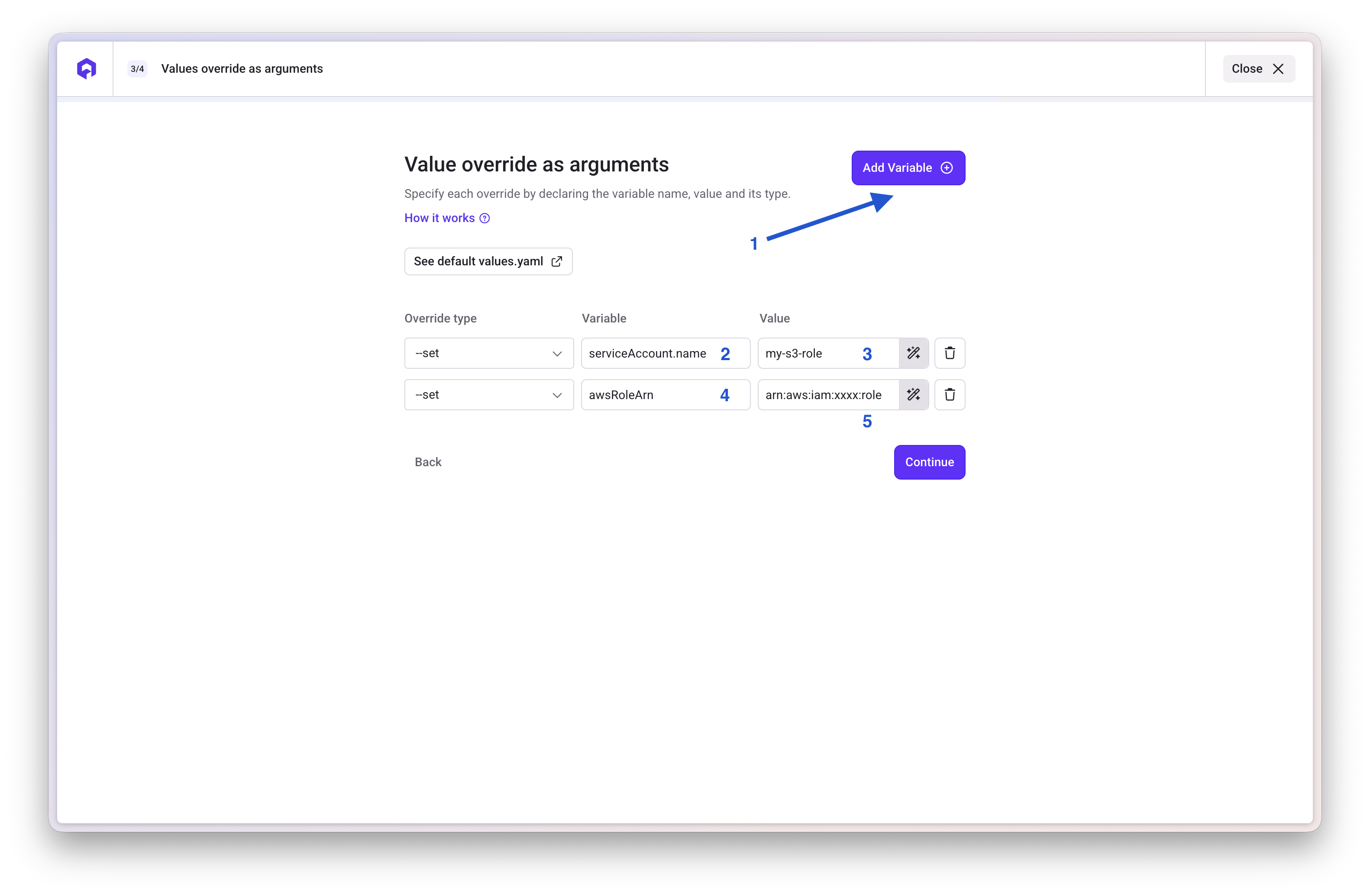 Override AWS role ARN
