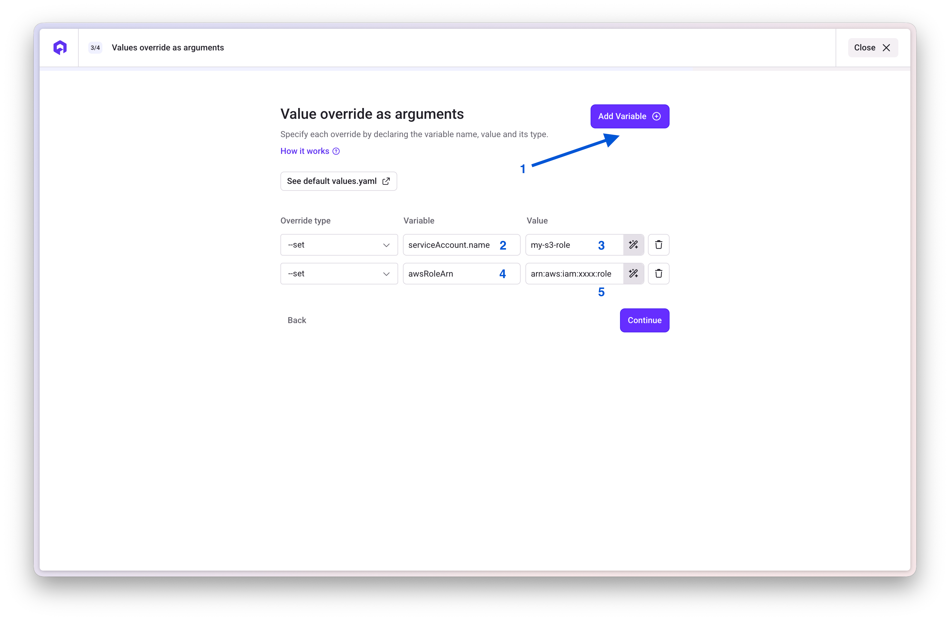 Override AWS role ARN