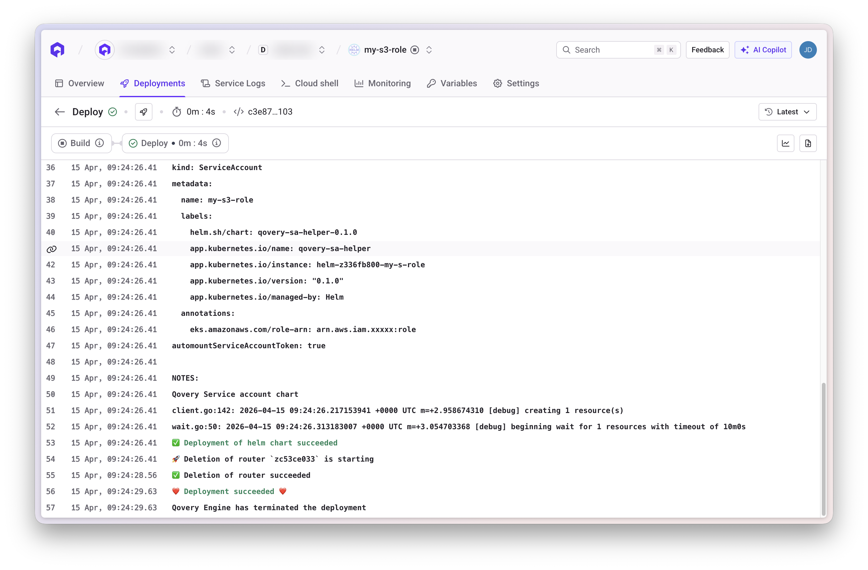 Service account creation logs