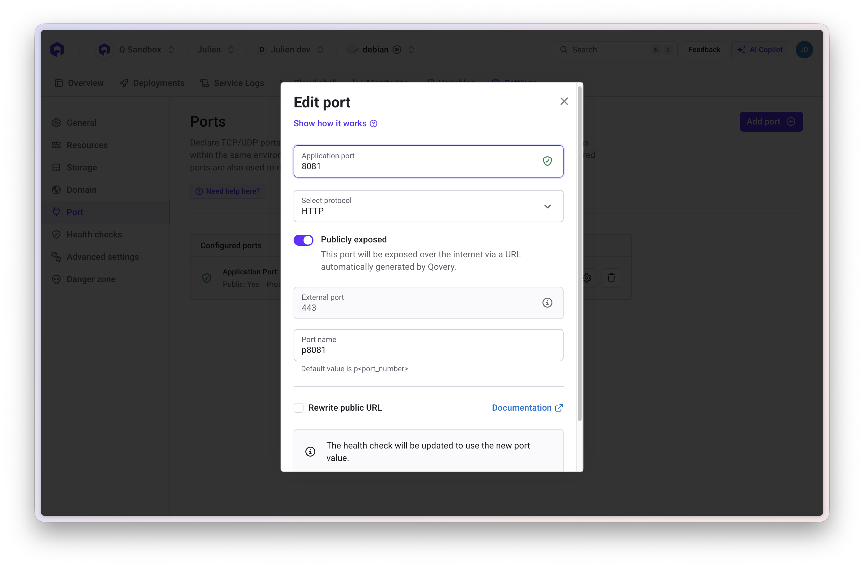 Configure application port