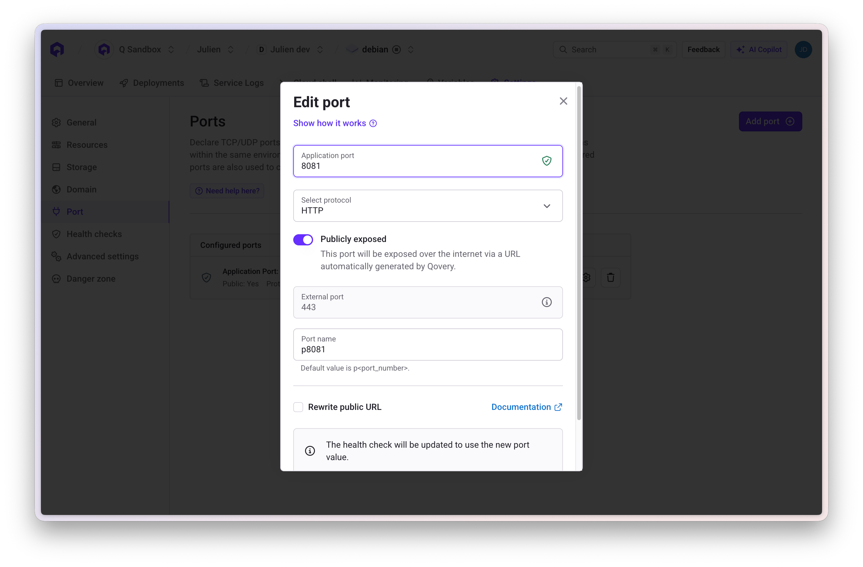 Configure application port