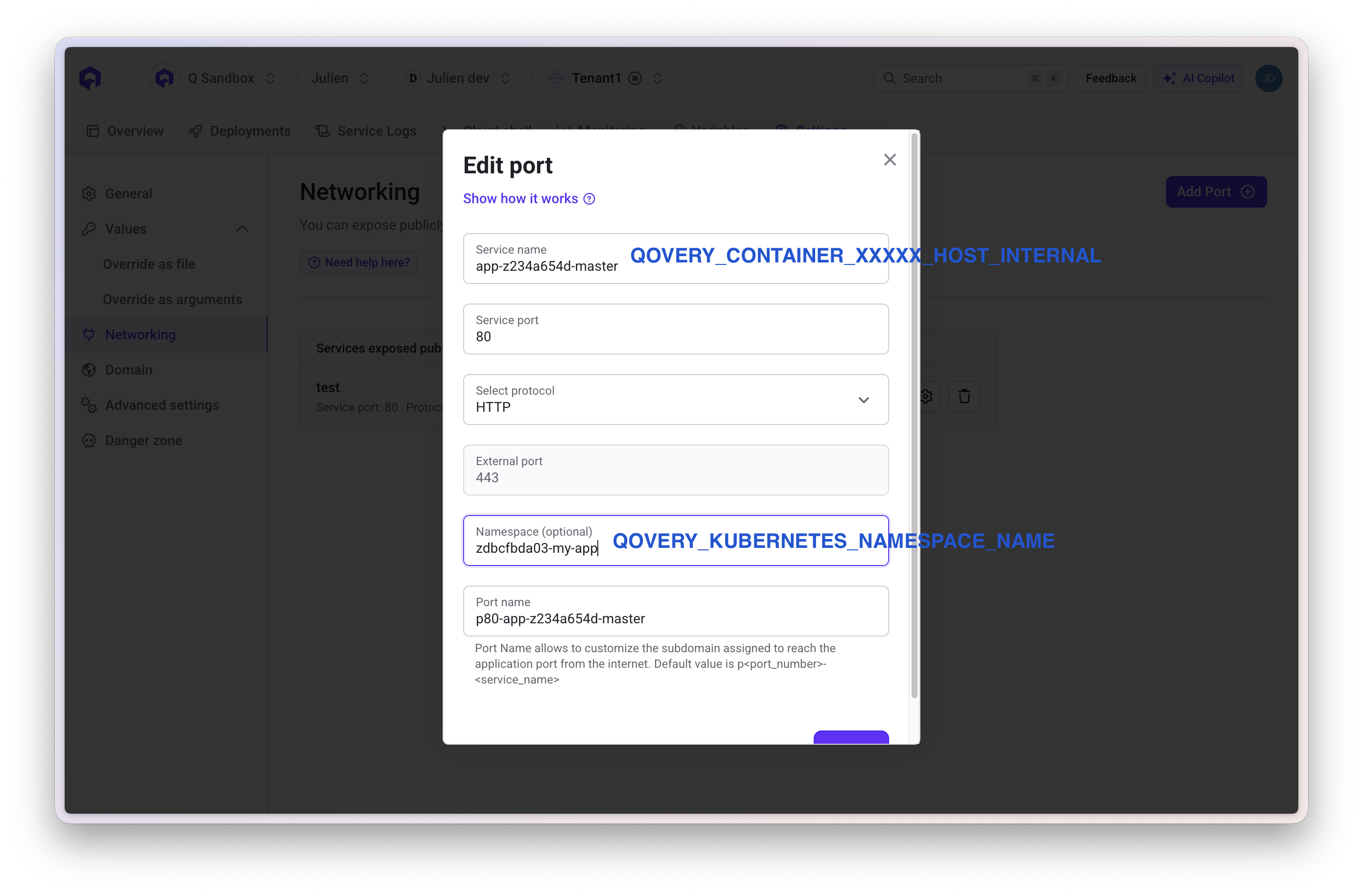 Configure tenant port