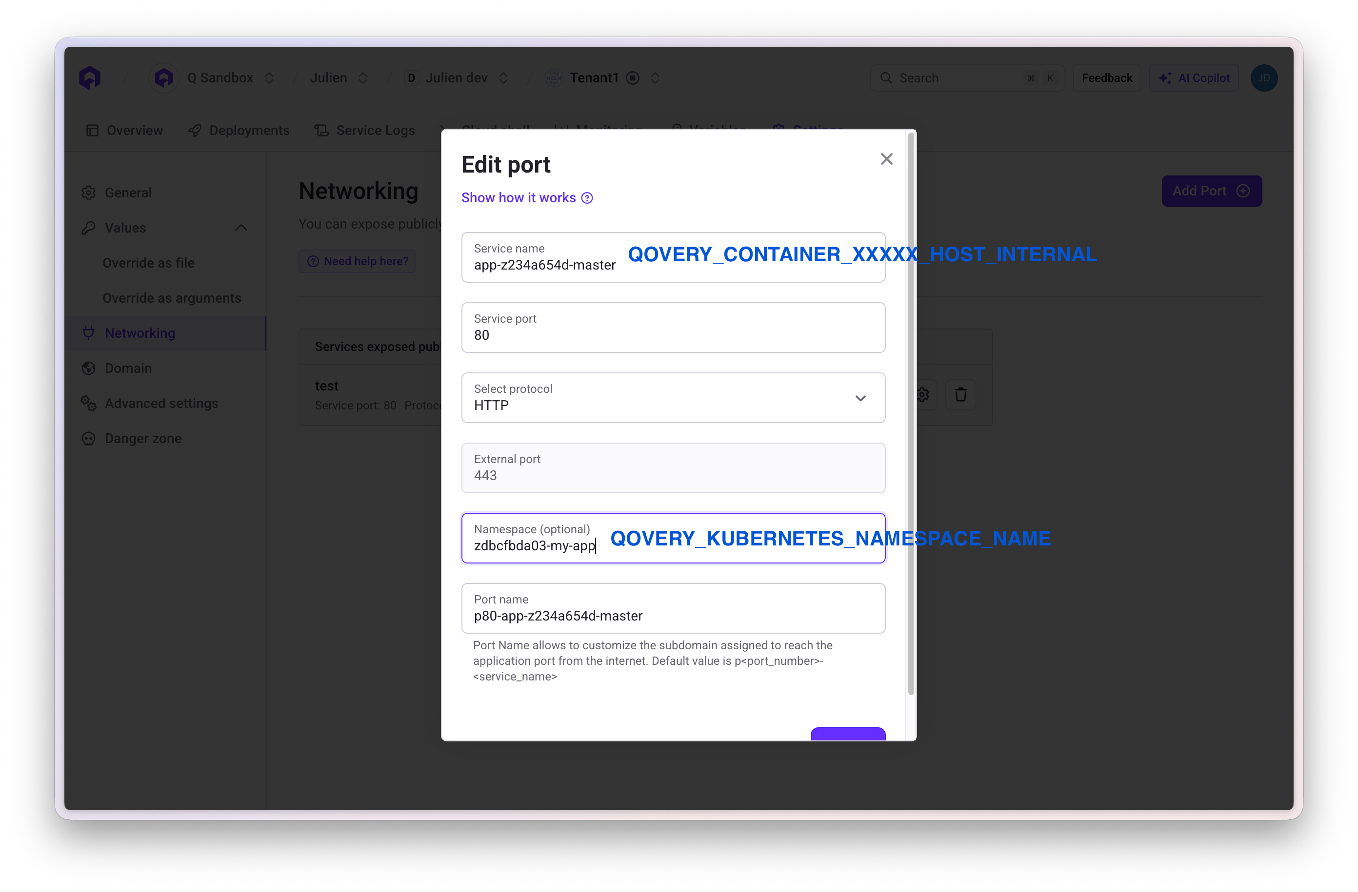 Configure tenant port