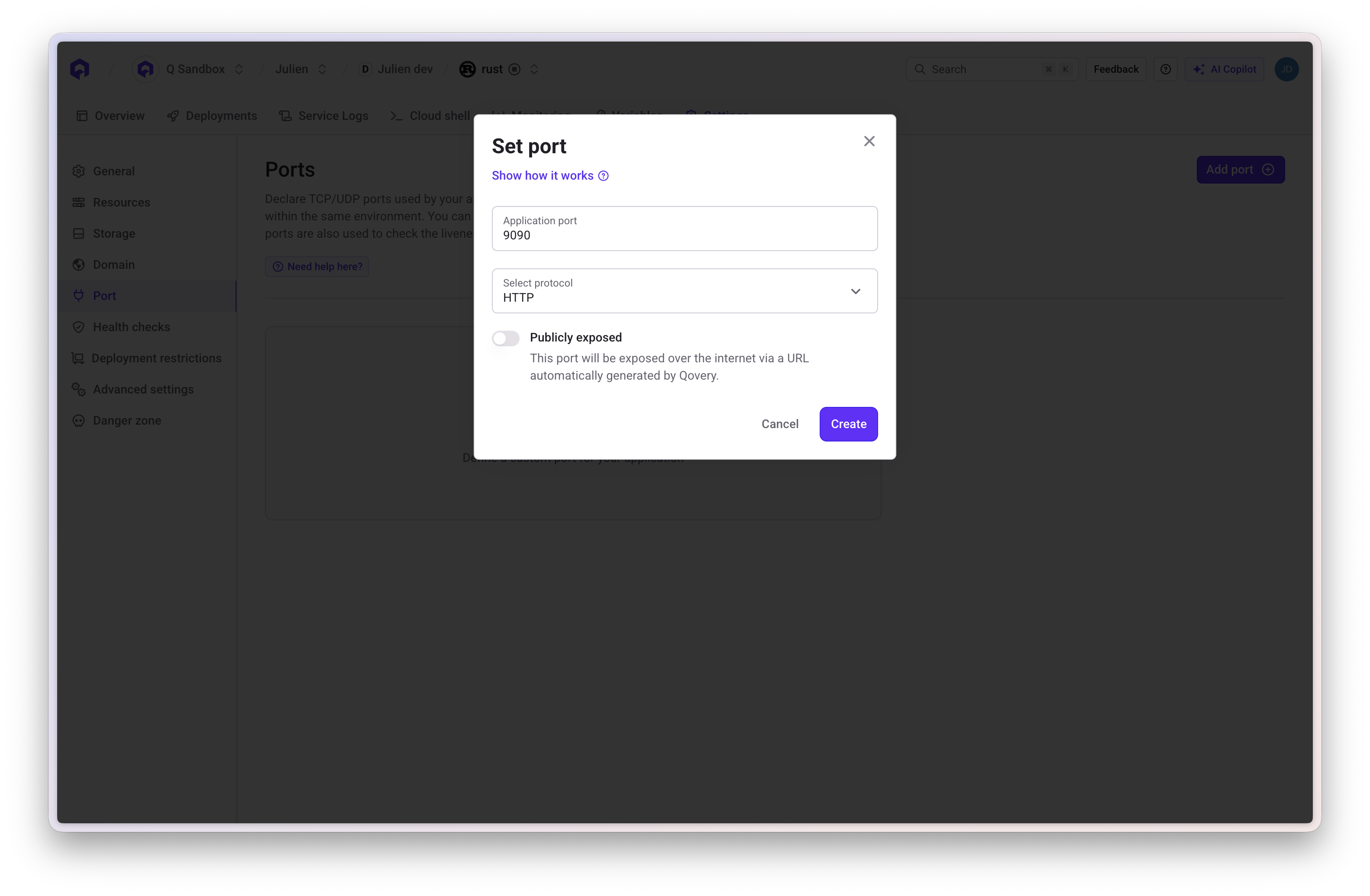 Configure application port