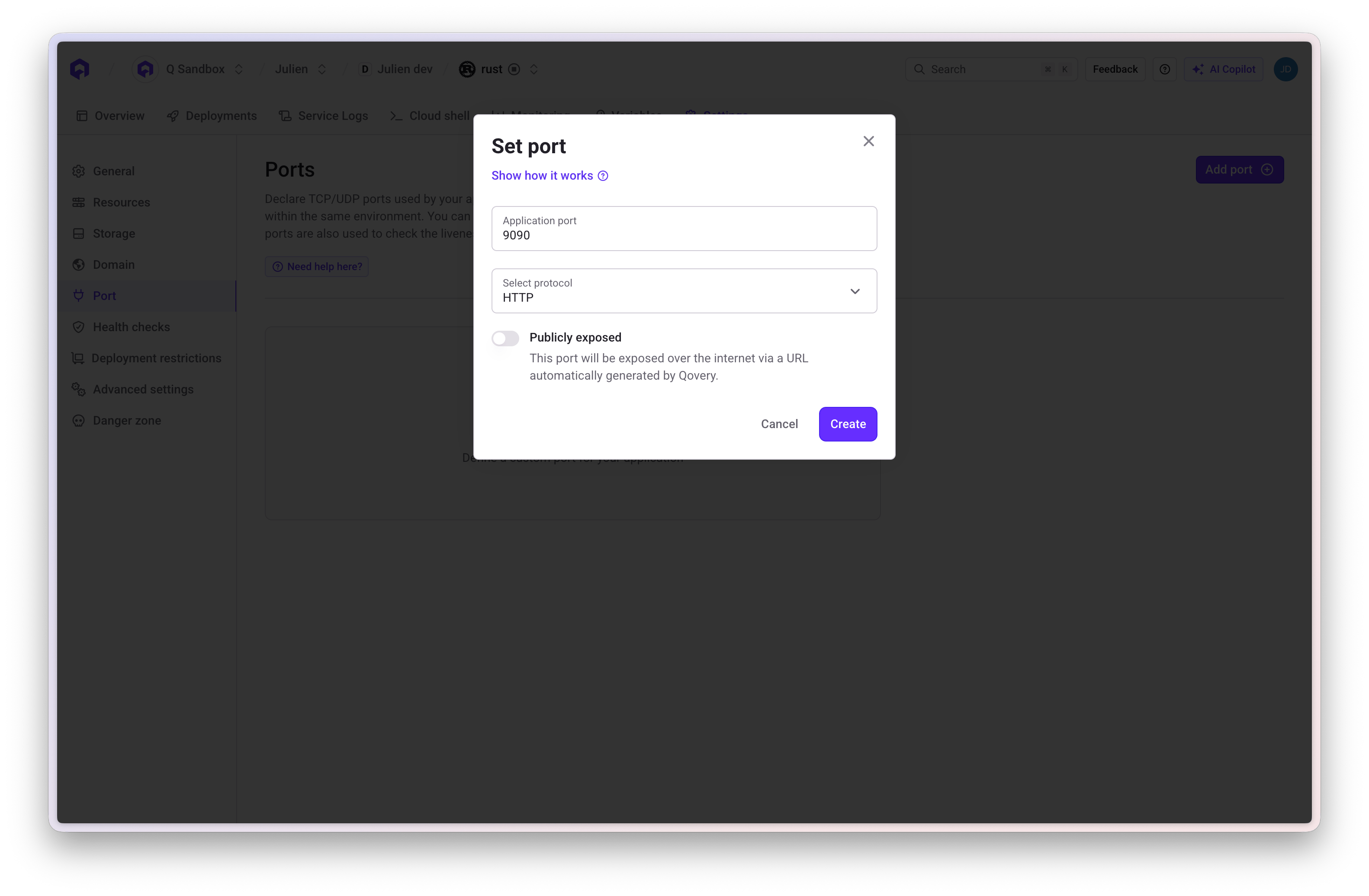 Configure application port