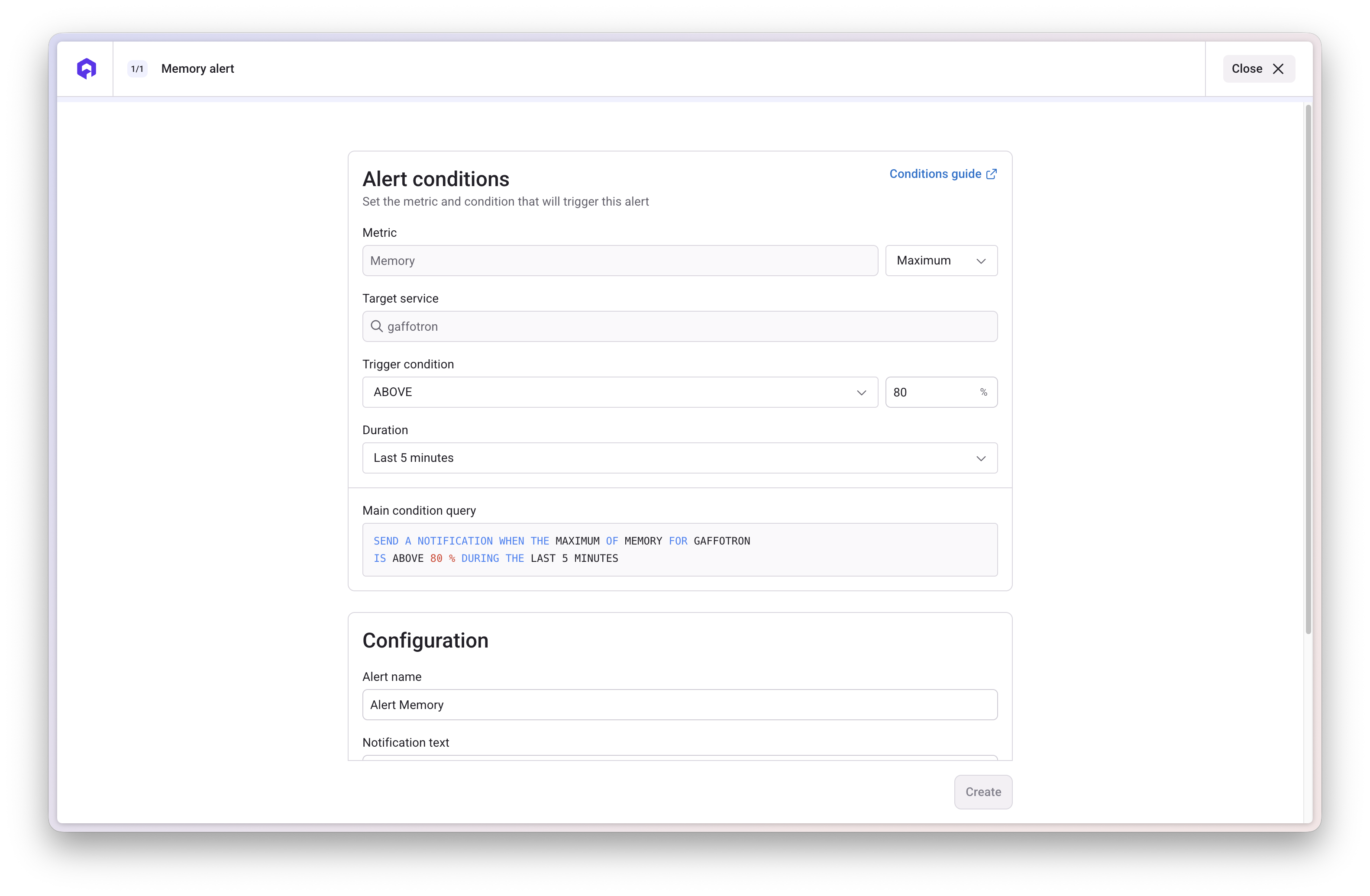 Alert Conditions Configuration