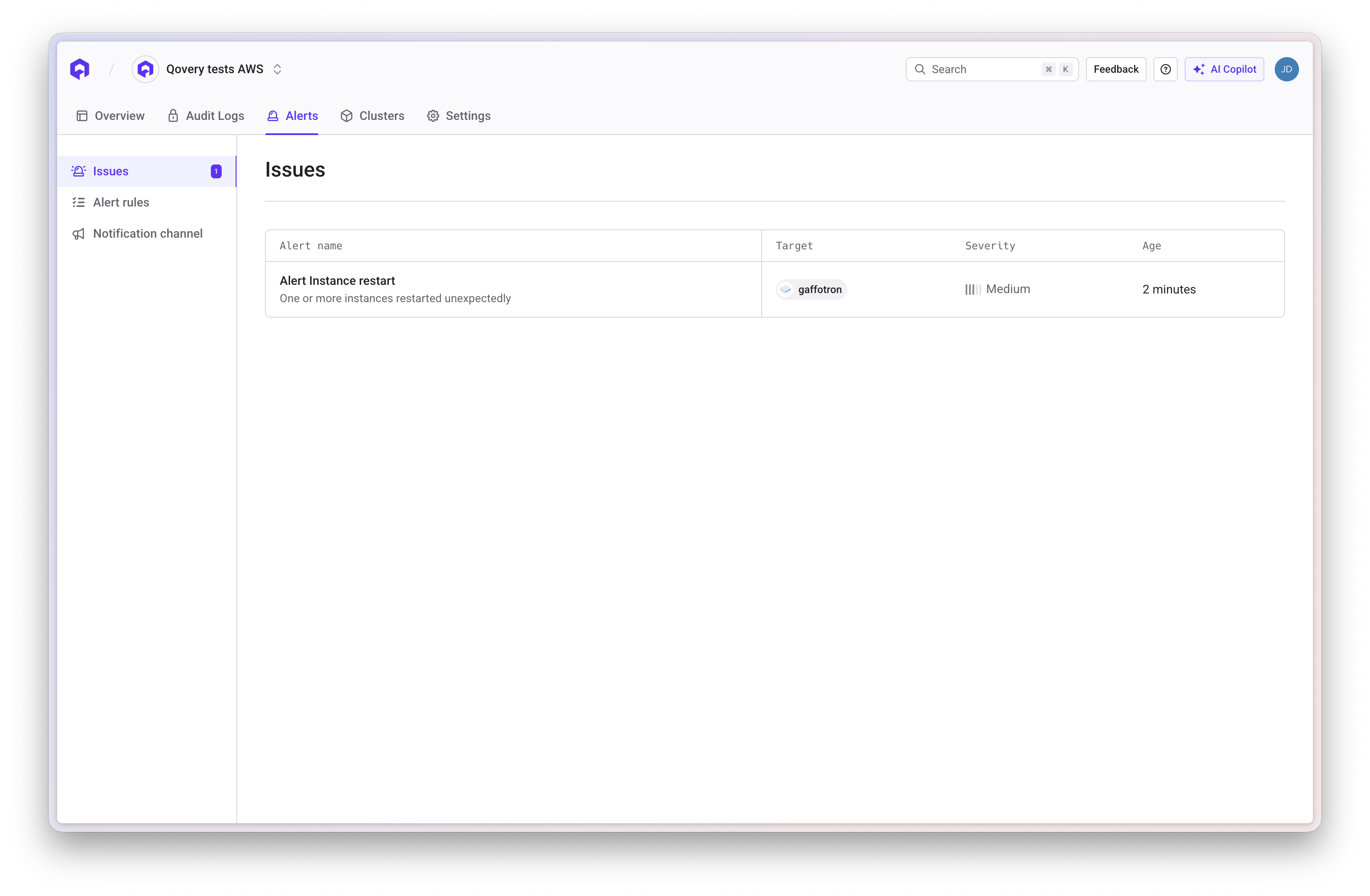 Alerting Section - Issues Overview