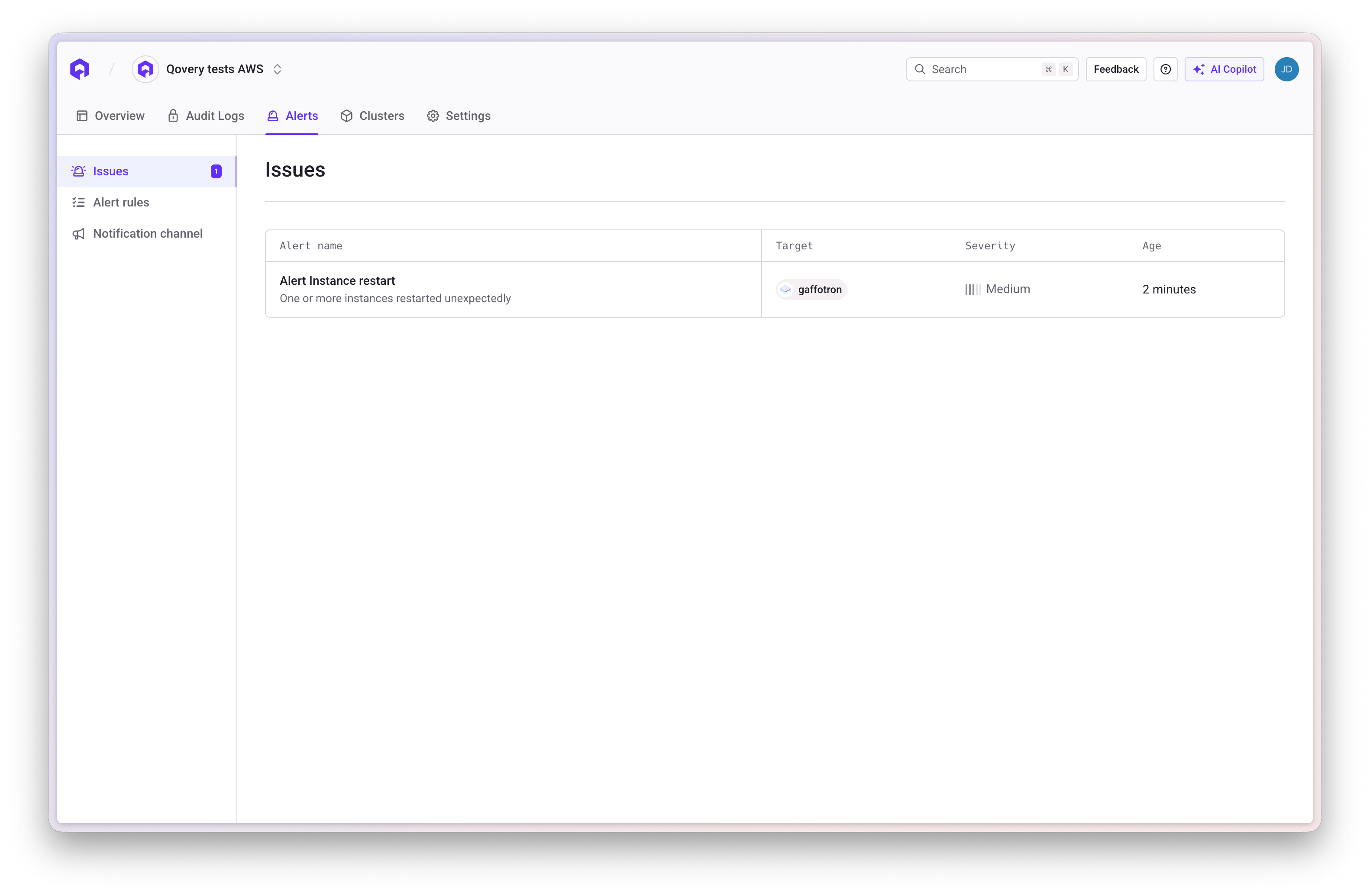 Alerting Section - Issues Overview