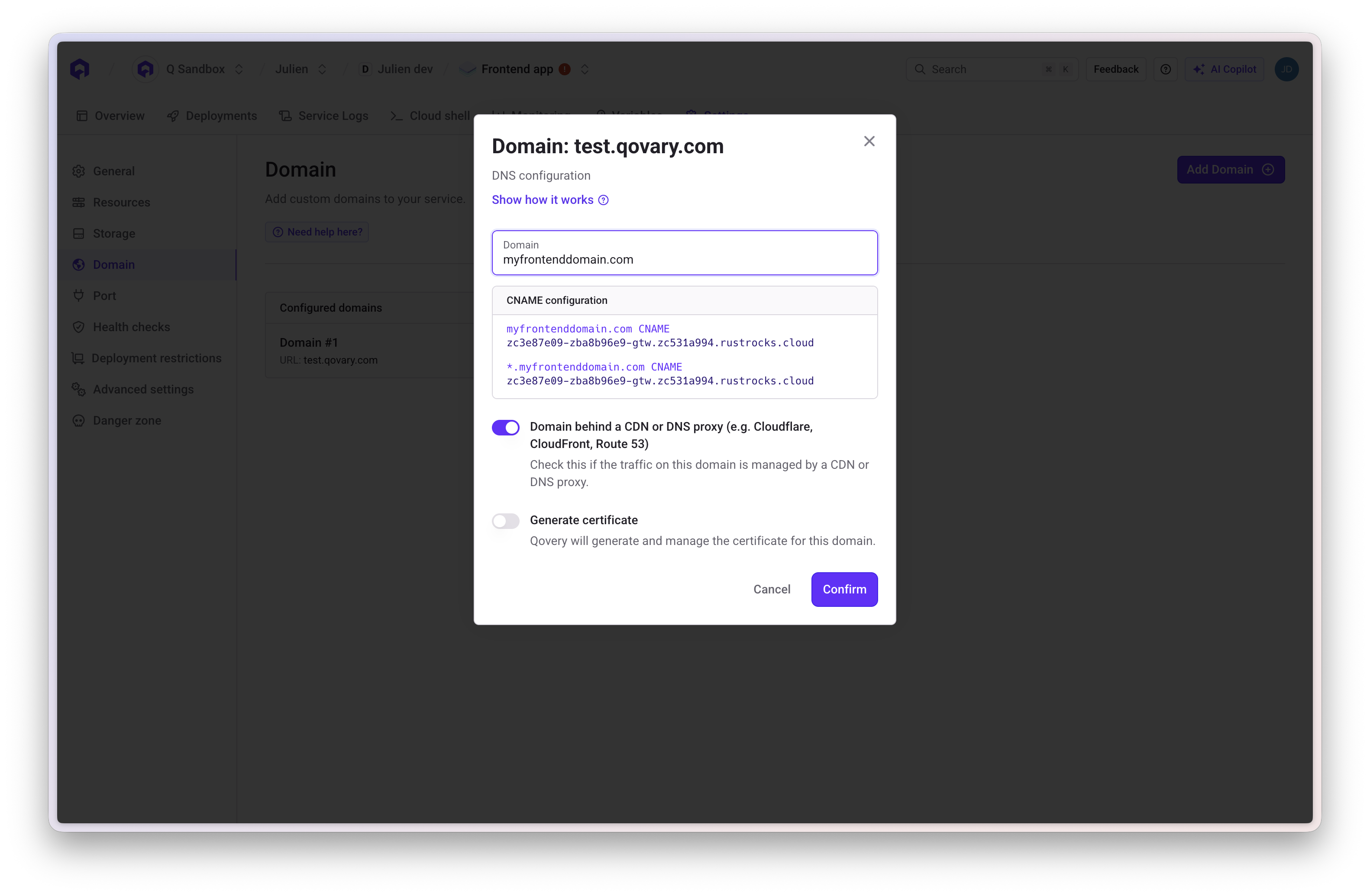 Custom domain configuration