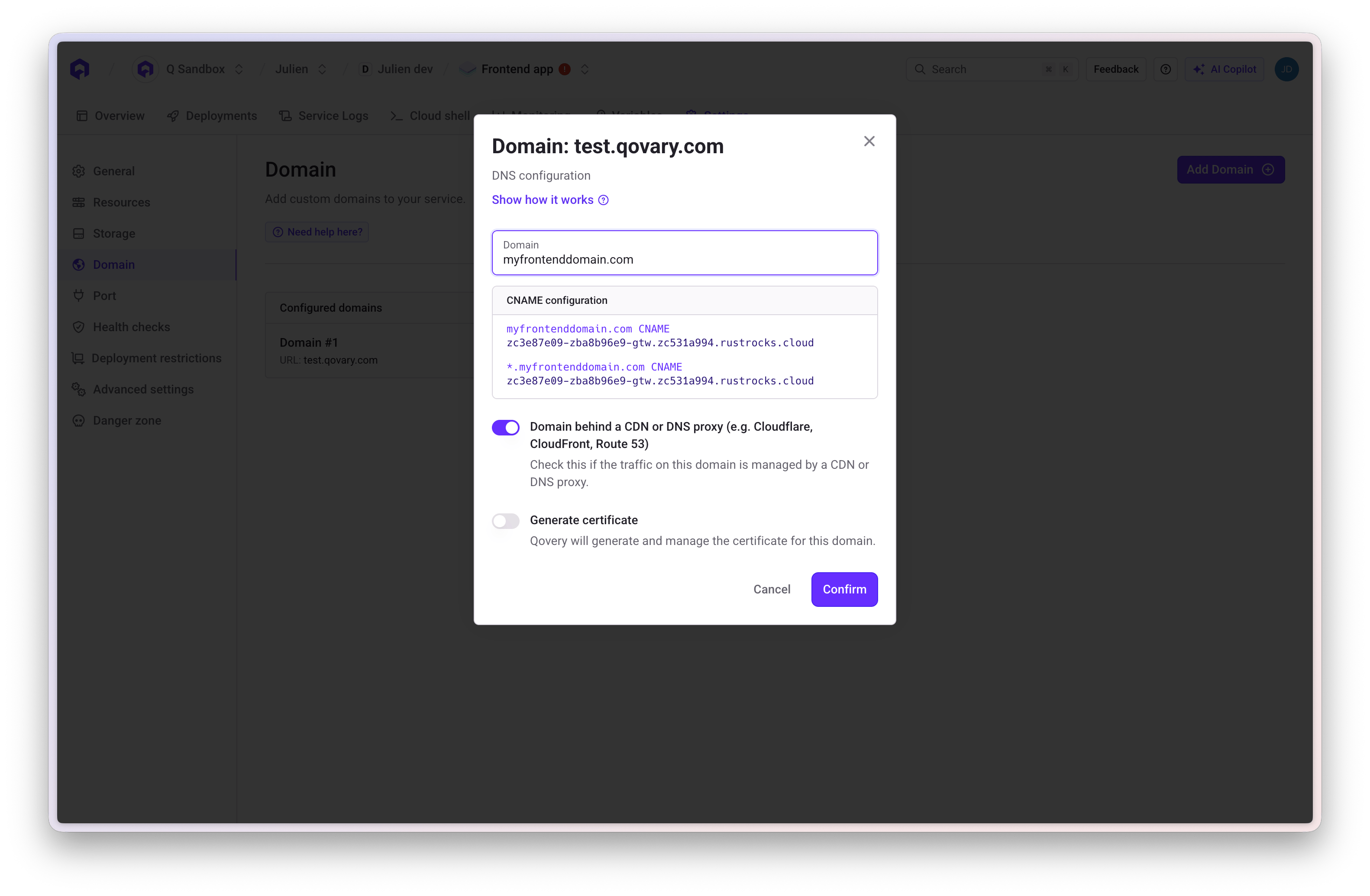 Custom domain configuration