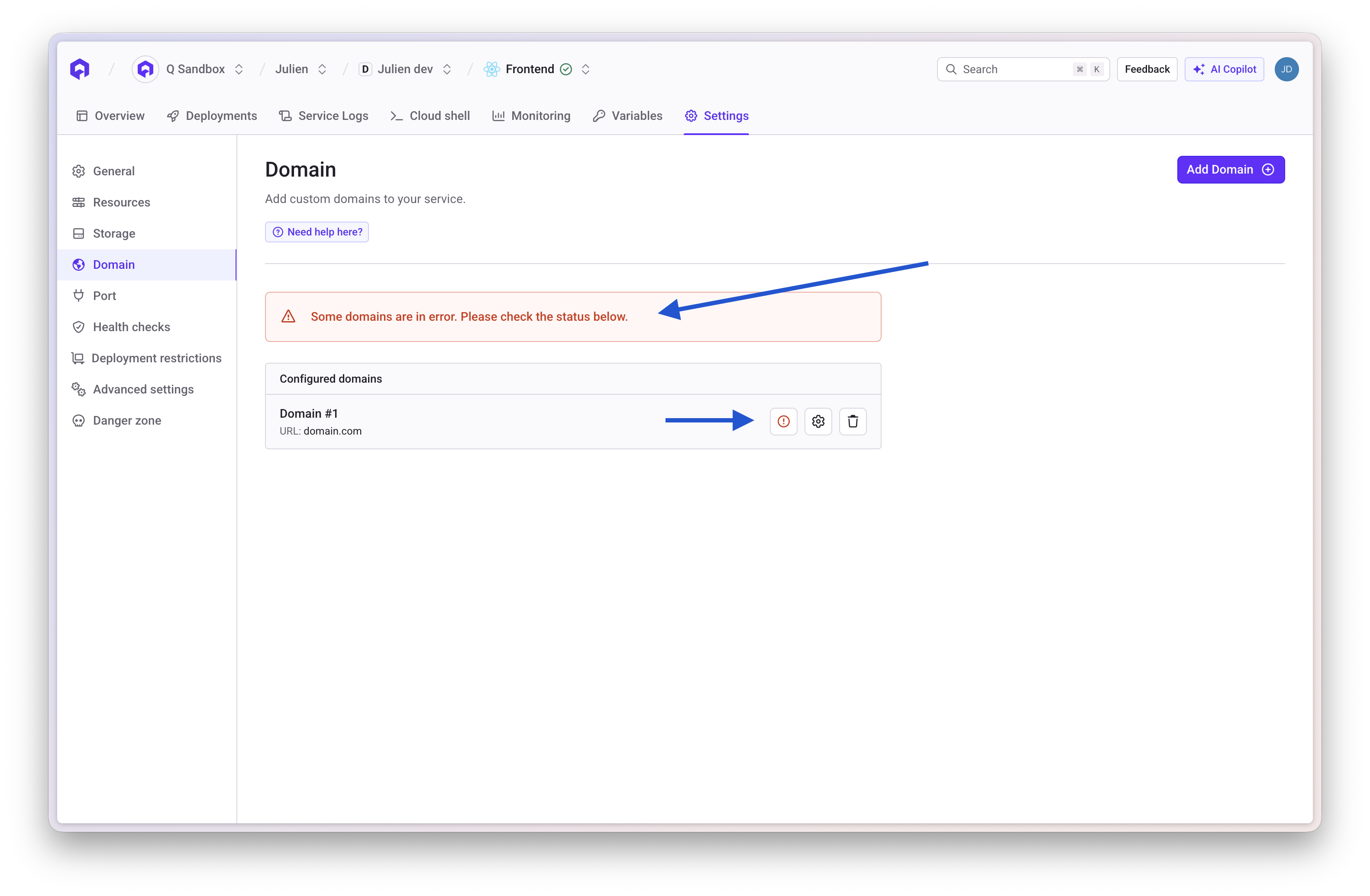 Domain check error in console