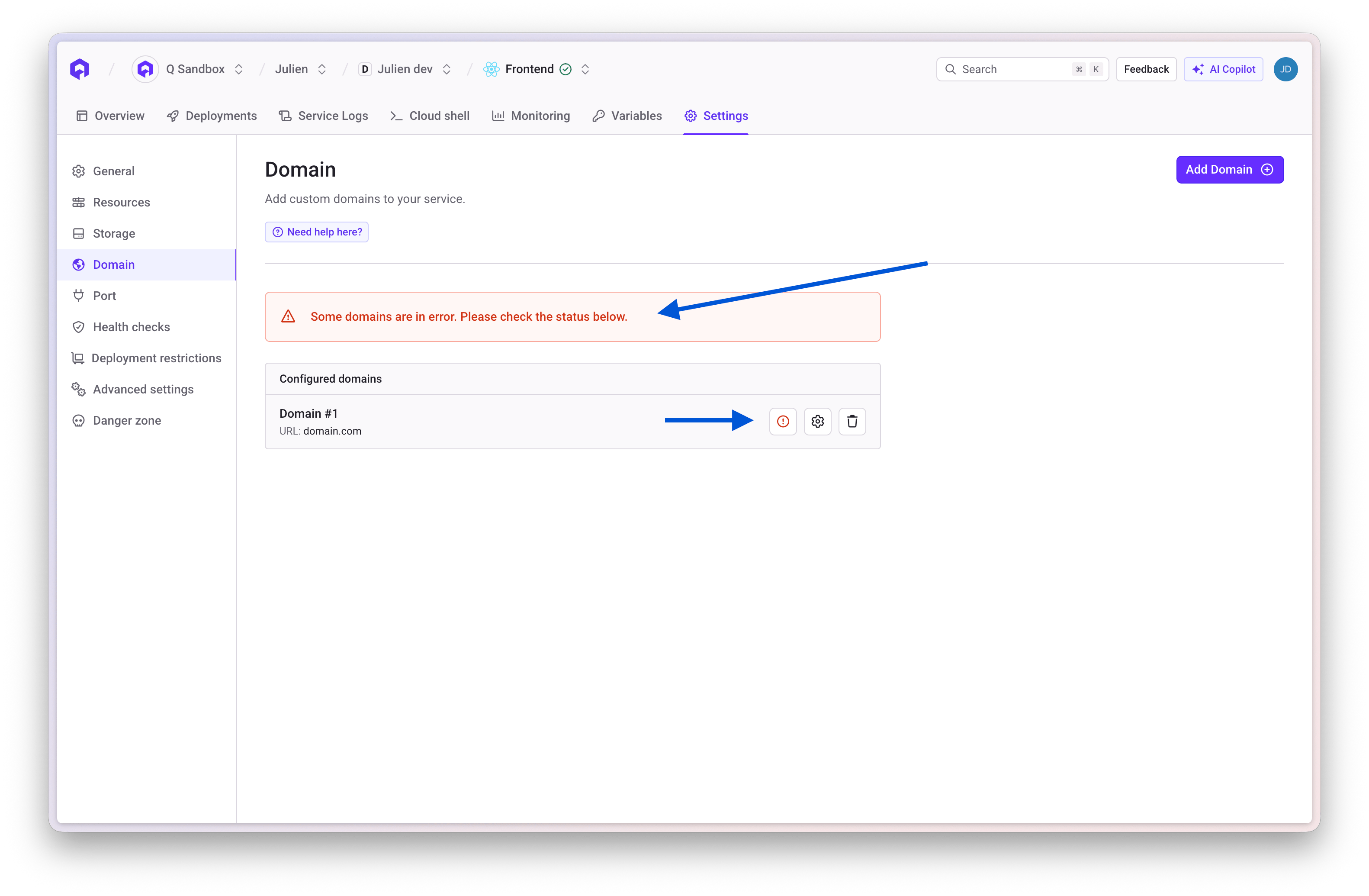 Domain check error in console