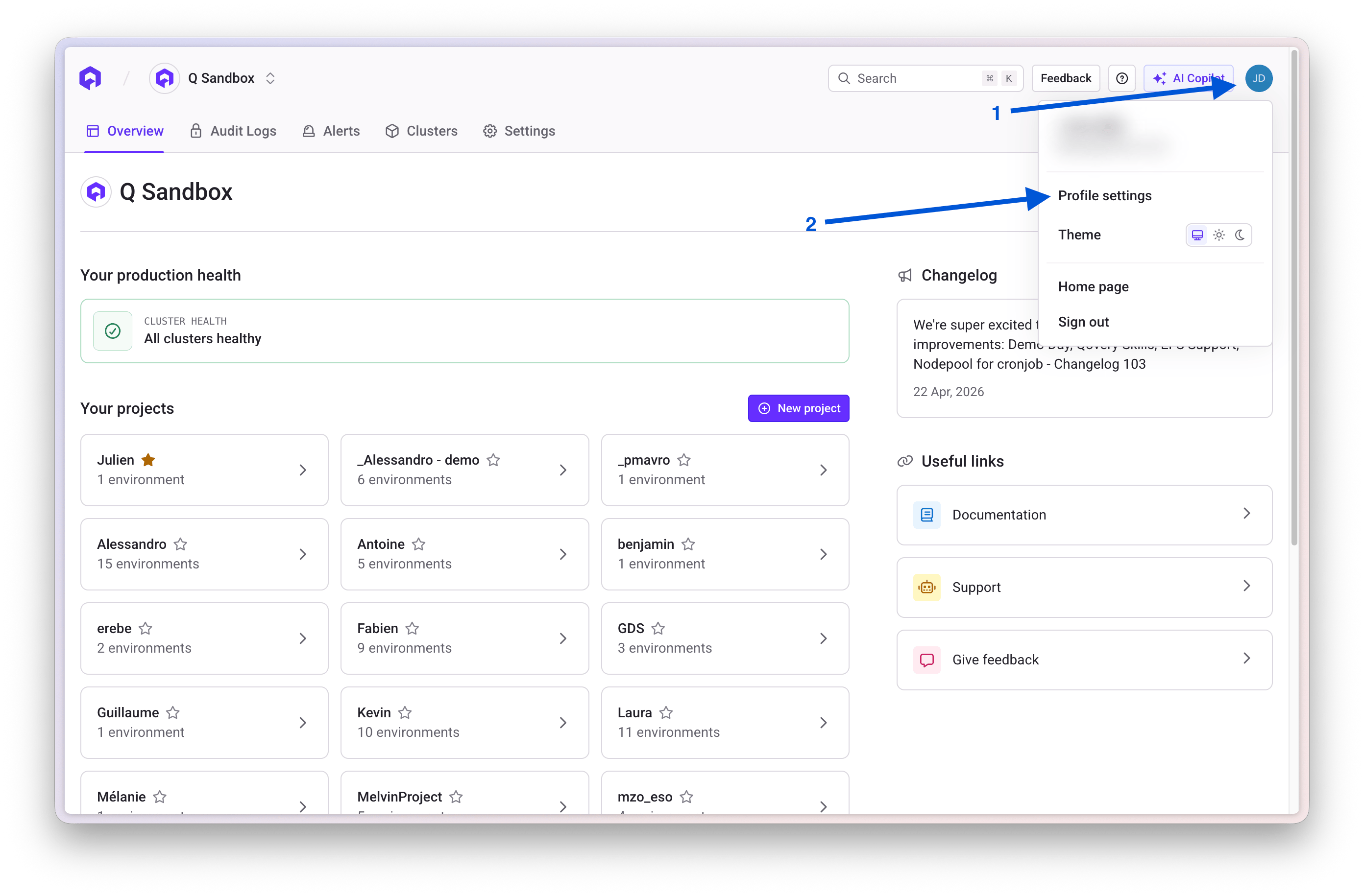 Access user account settings