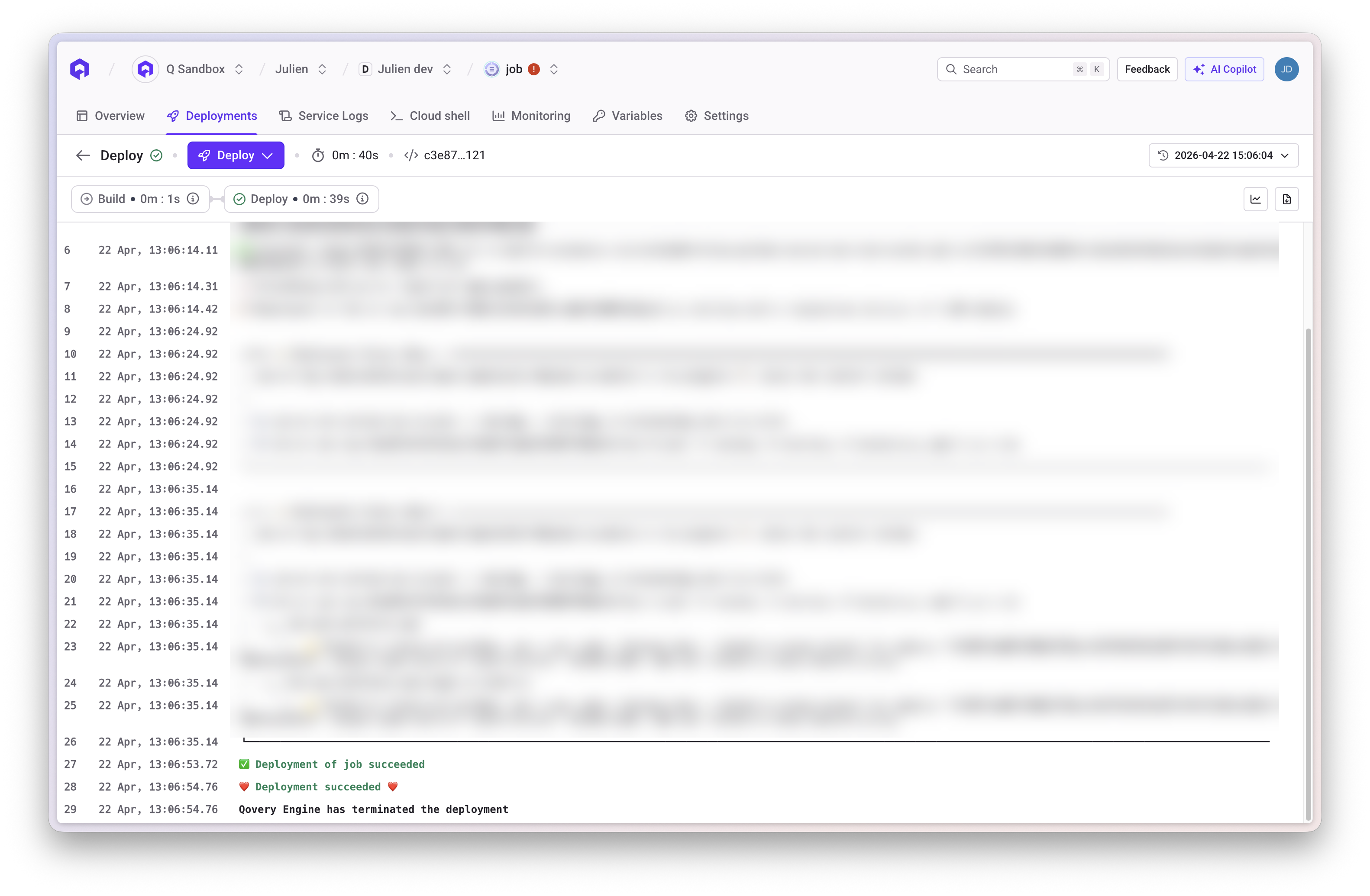 View deployment logs in real-time