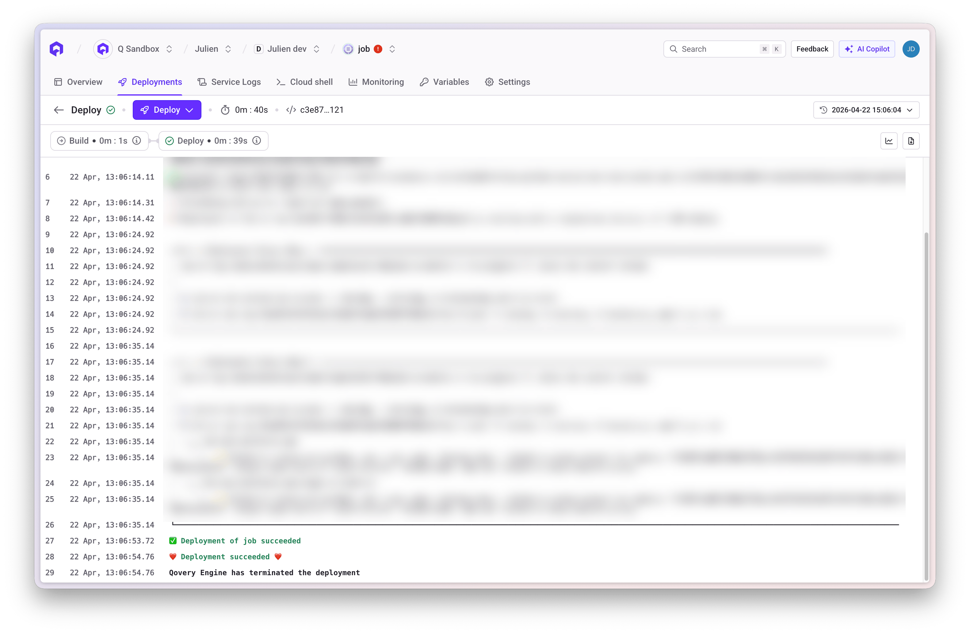 View deployment logs in real-time