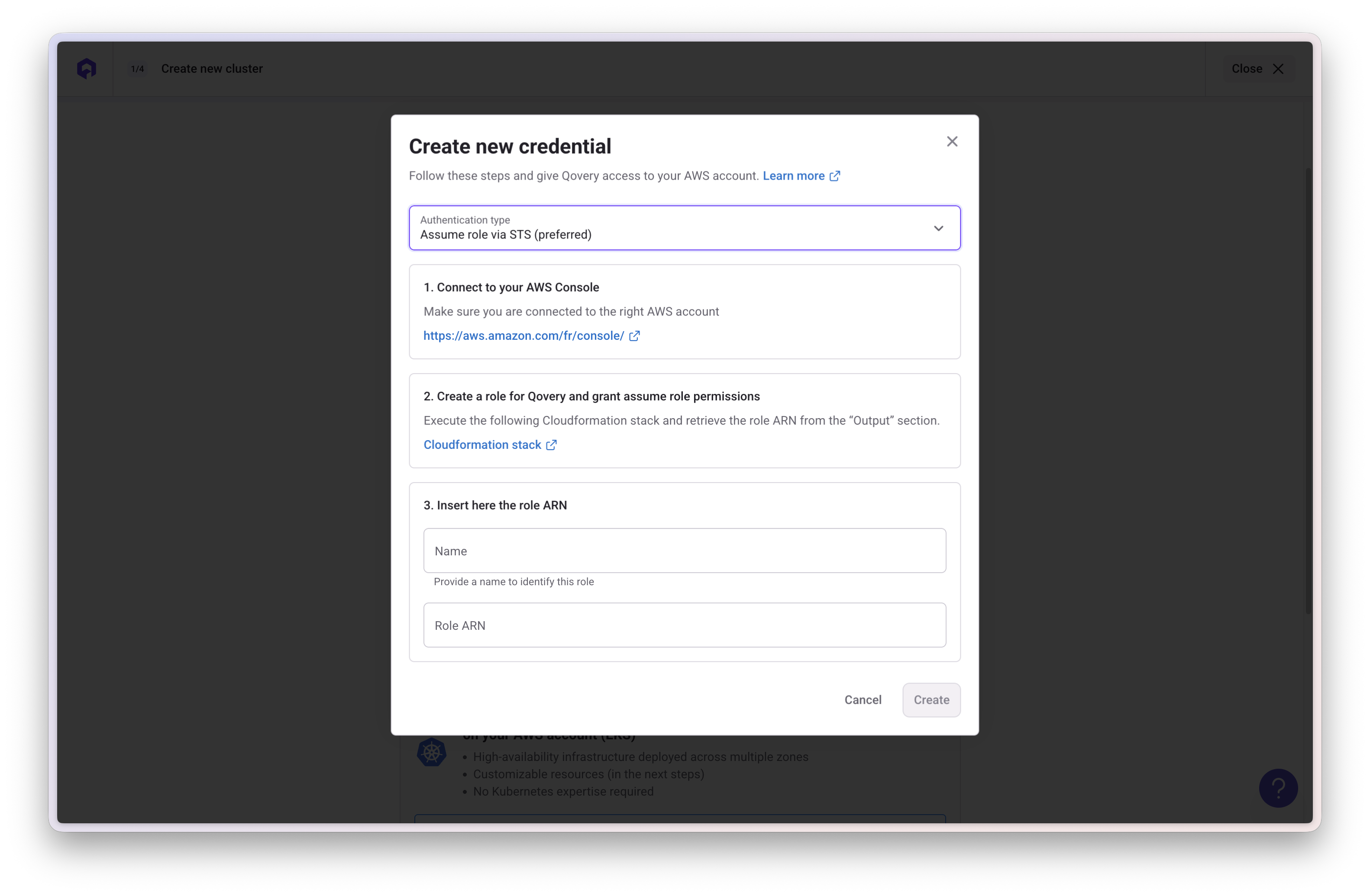 Enter Role ARN in Qovery Console