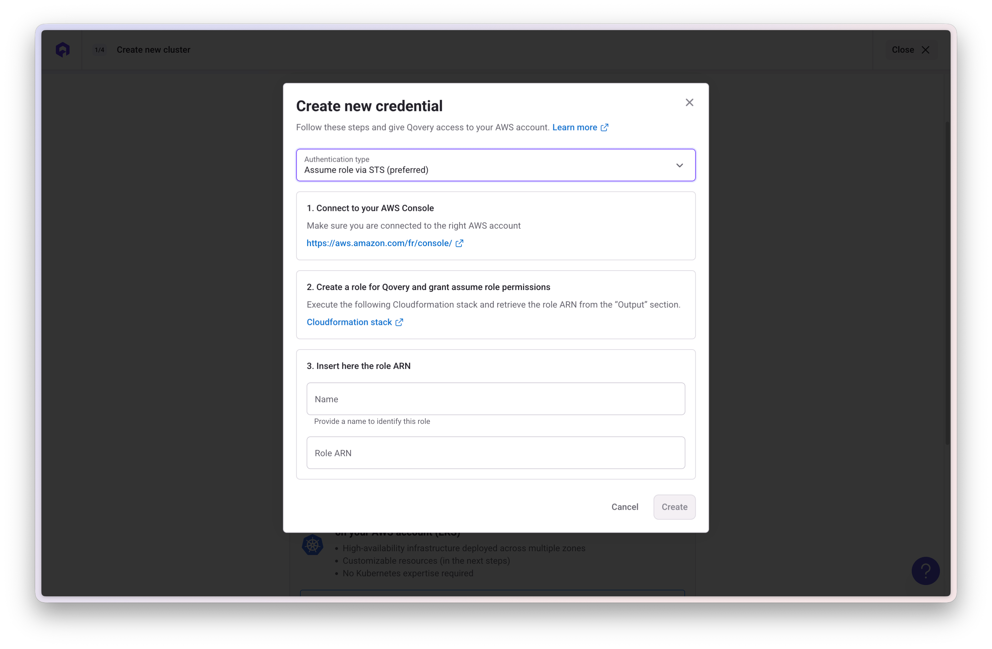 Enter Role ARN in Qovery Console